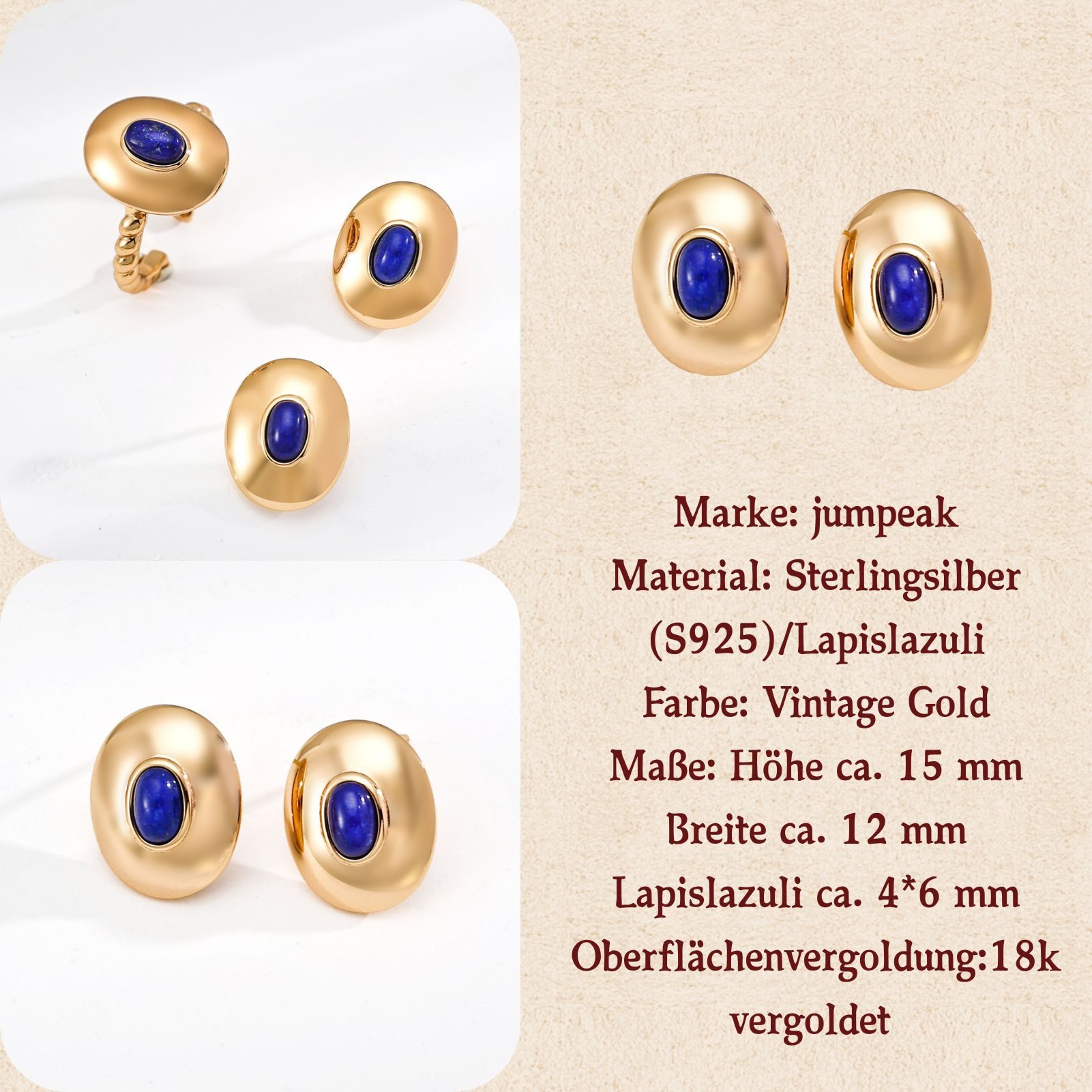 Jumpeak Schmuckset ohrringe silber925,lapislazuliohrringe,ringsilber925damen,18kvergoldet (Ring und Ohrringe im Set(mit Schachtel), lapislazuli ring,ohrringe mädchen,damen geschenk,schwester geschenk