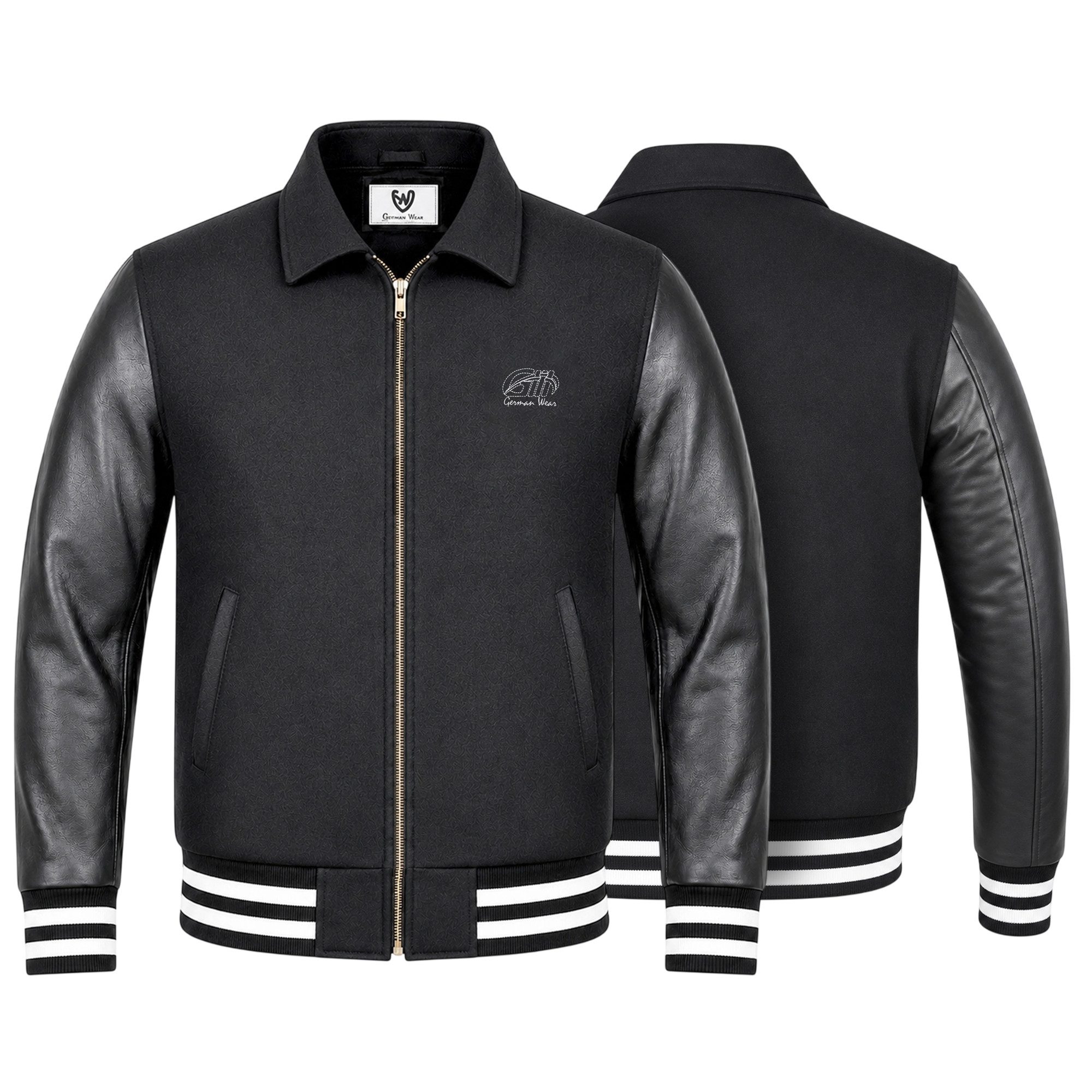 German Wear Collegejacke CJ003 Collegejacke Blouson Wolljacke Lederärmel