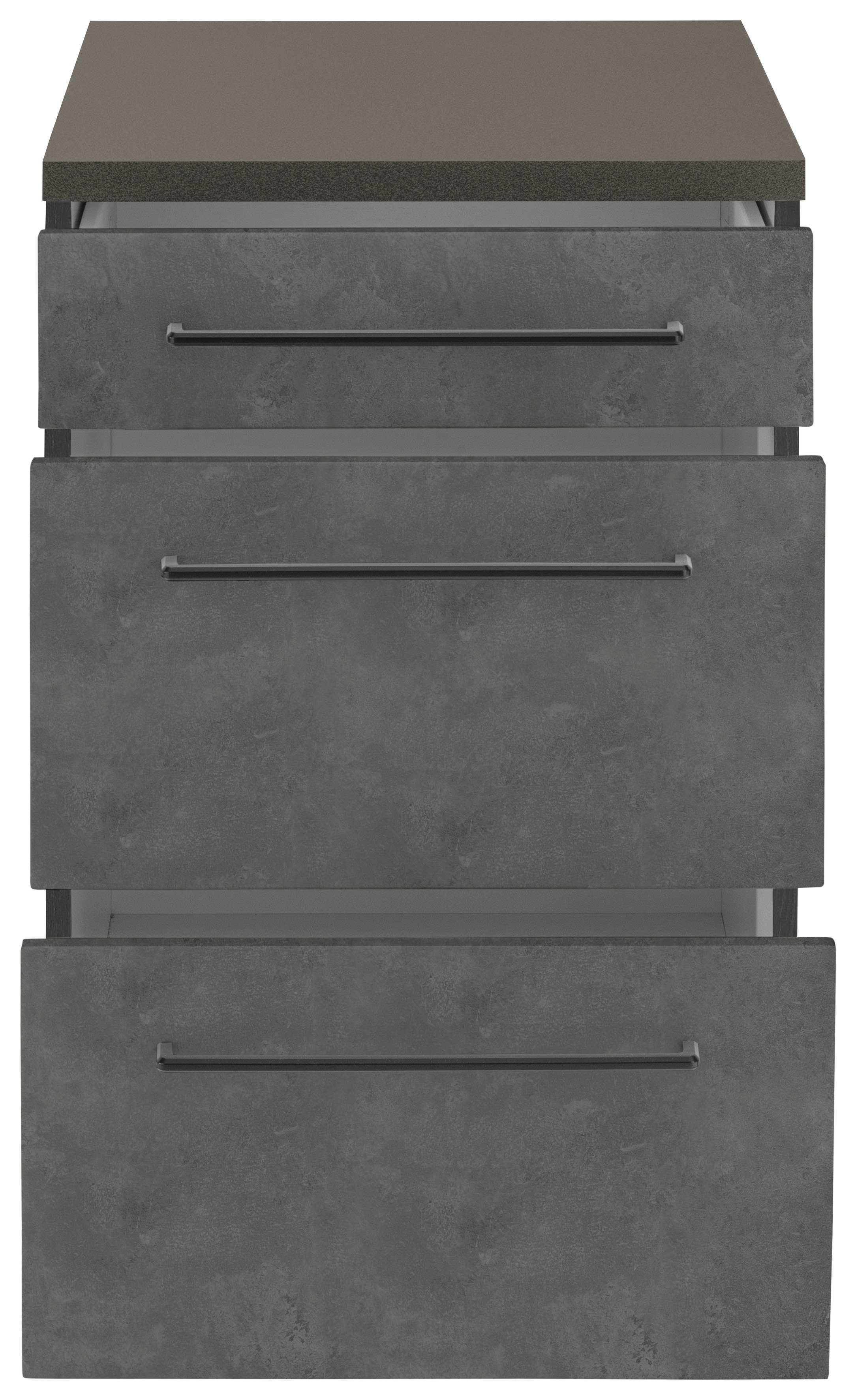 Tulsa HELD Schubkasten, MÖBEL Front cm dunkel MDF Metallgriff, große breit, 1 grafit 50 | 2 Unterschrank Auszüge, betonfarben