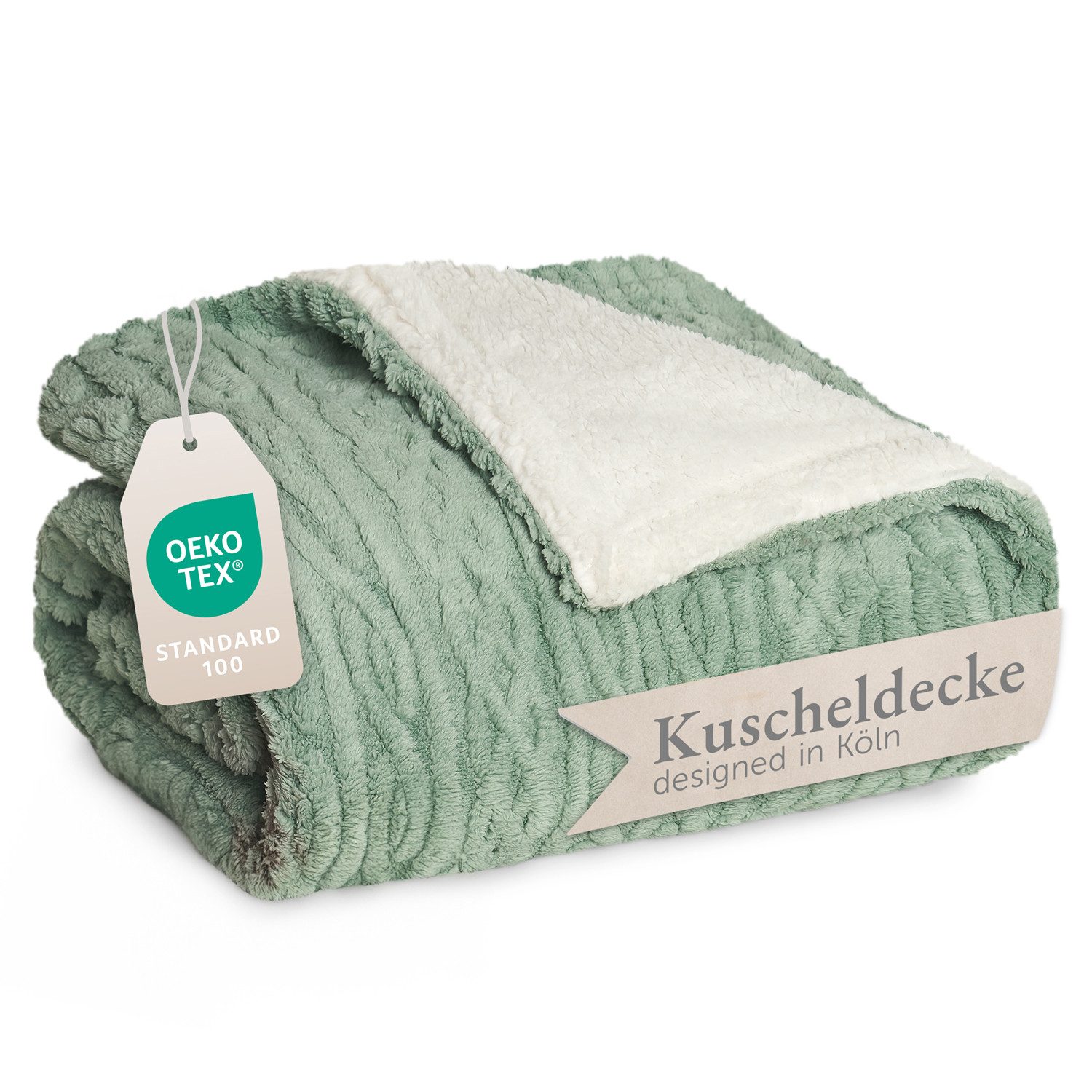 Wohndecke Oeko-TEX zertifizierte waschbare Wohn- & Kuscheldecke, Blumtal, mit weicher Sherpa-Innenseite