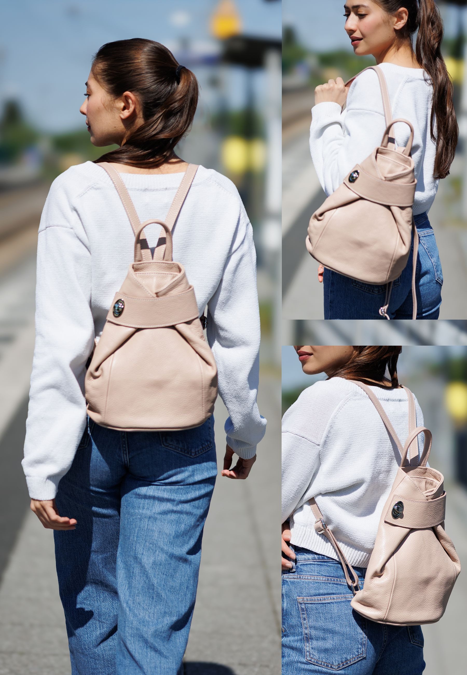 Caspar Cityrucksack Mittelgroßer Damen Rucksack aus Leder - CLASSIC LINE - Modell No.789