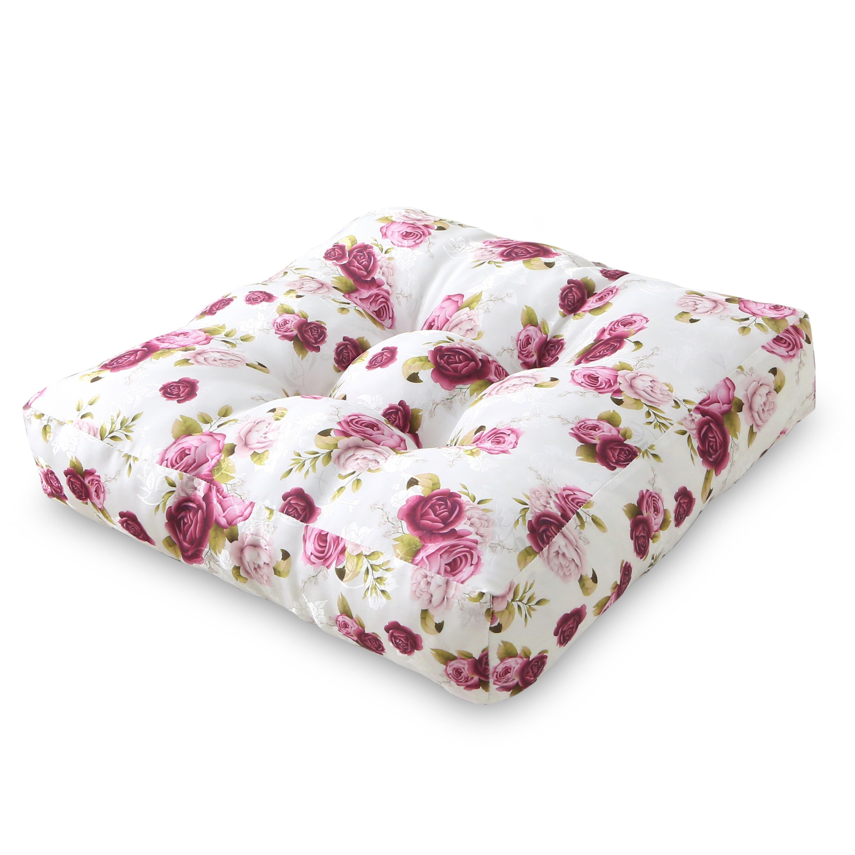wometo Stuhlkissen Matratzenkissen Rosi 40x40 8cm dicke Polsterung, OEKO-TEX® Bodenkissen mit Rosen-Motiv und Tragegriff, Landhaus-Stil