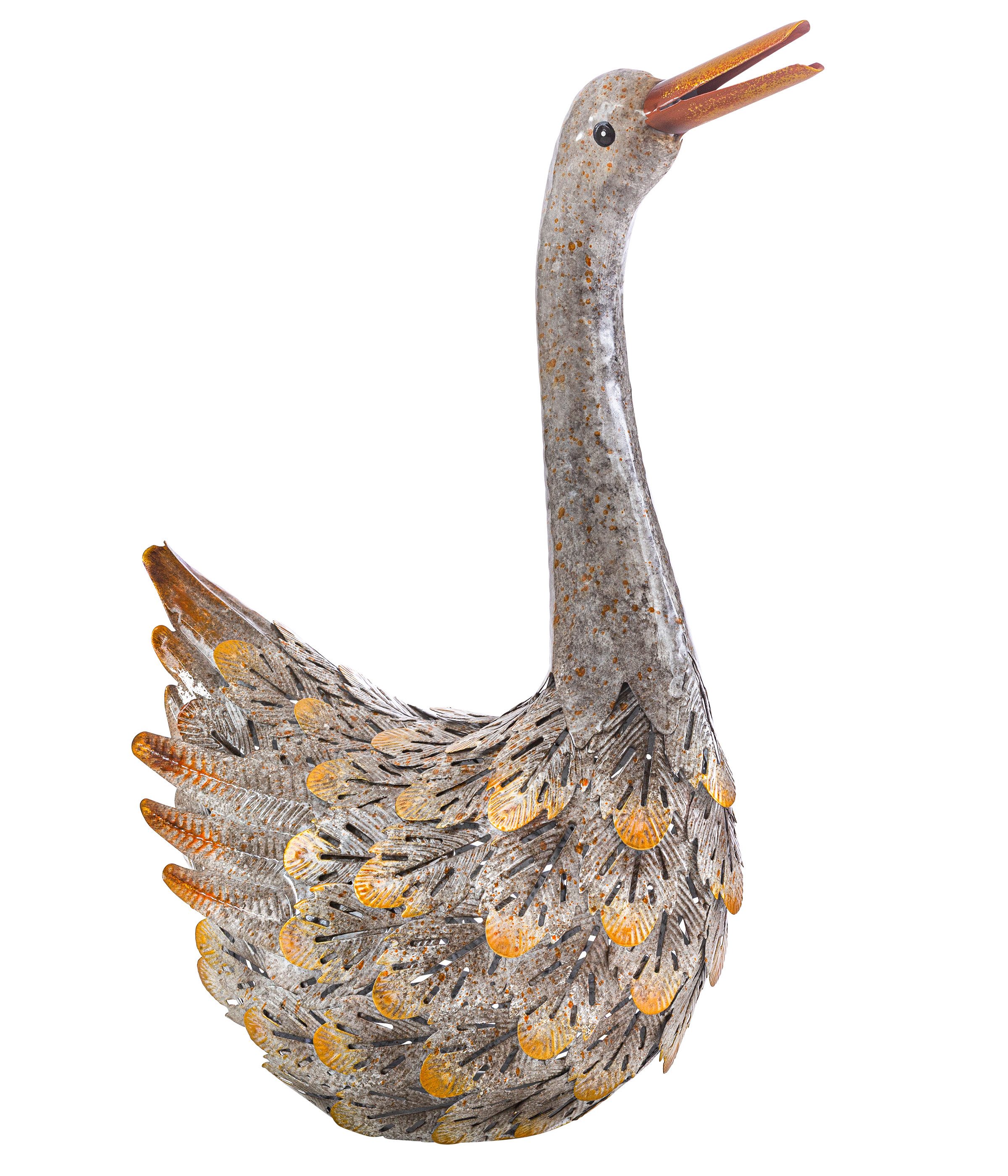 Dehner Gartenfigur Schwan, handgefertigte Dekofigur, Eisen, grau /gelb, kunstvolle Garten-Dekoration, frostbeständig