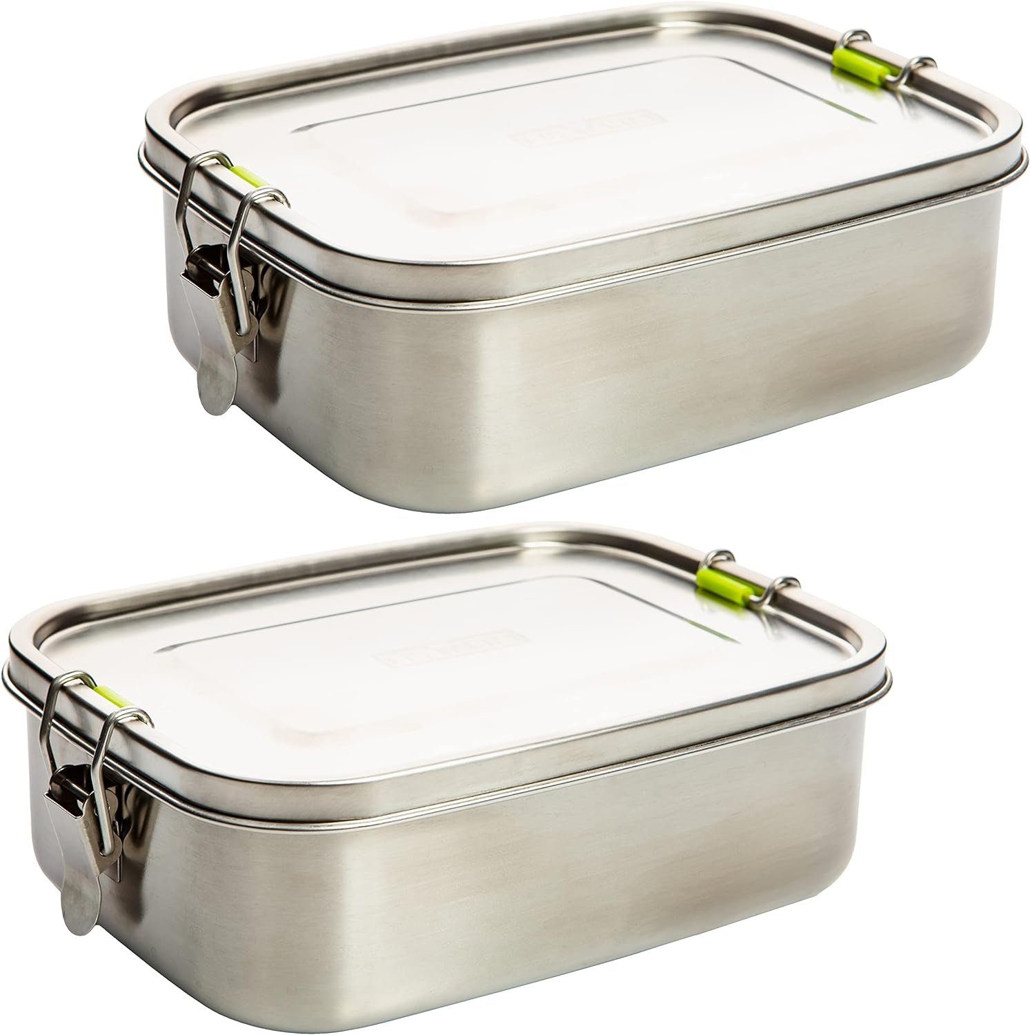 Centi Lunchbox 2er Set Brotdose Edelstahl mit Fächern, 1l Brotzeitbox, Edelstahl, (20 x 14 x 6 cm), Brotdose für Erwachsene und Kinder mit Dichtung und Bügel-Verschluss