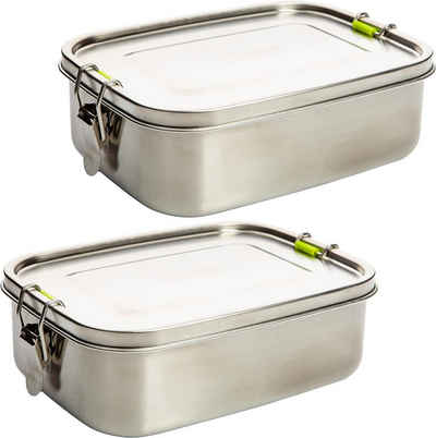 Centi Lunchbox 2er Set Brotdose Edelstahl mit Fächern, 1L Brotzeitbox, Edelstahl, (20 x 14 x 6 cm), Brotdose für Erwachsene und Kinder mit Dichtung und Bügel-Verschluss