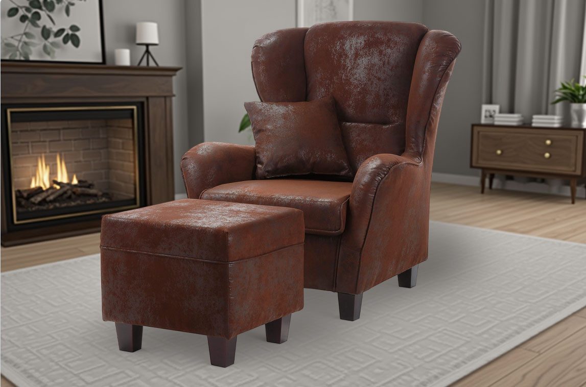 Home affaire Ohrensessel Oliver, Ohrensess,mit Hocker,Zierkissen,Klassische günstig online kaufen