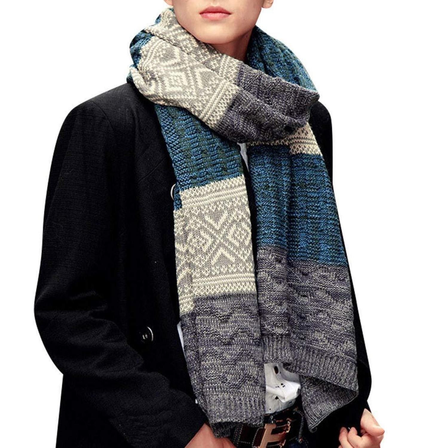 LuxusKollektion Strickschal Herrenschal gestreift blau