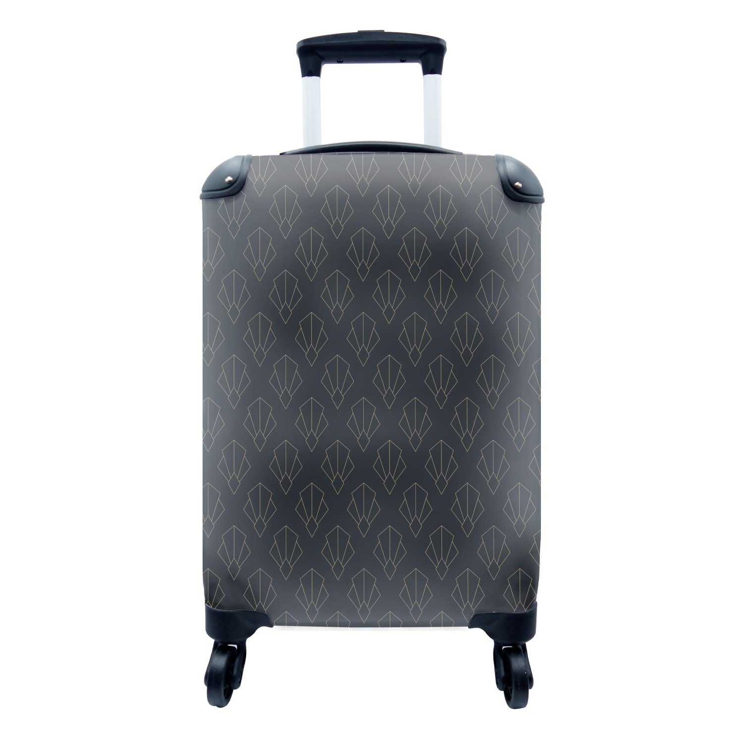 MuchoWow Handgepäckkoffer Art deco - Luxus - Muster - Schwarz, 4 Rollen, Reisetasche mit rollen, Handgepäck für Ferien, Trolley, Reisekoffer