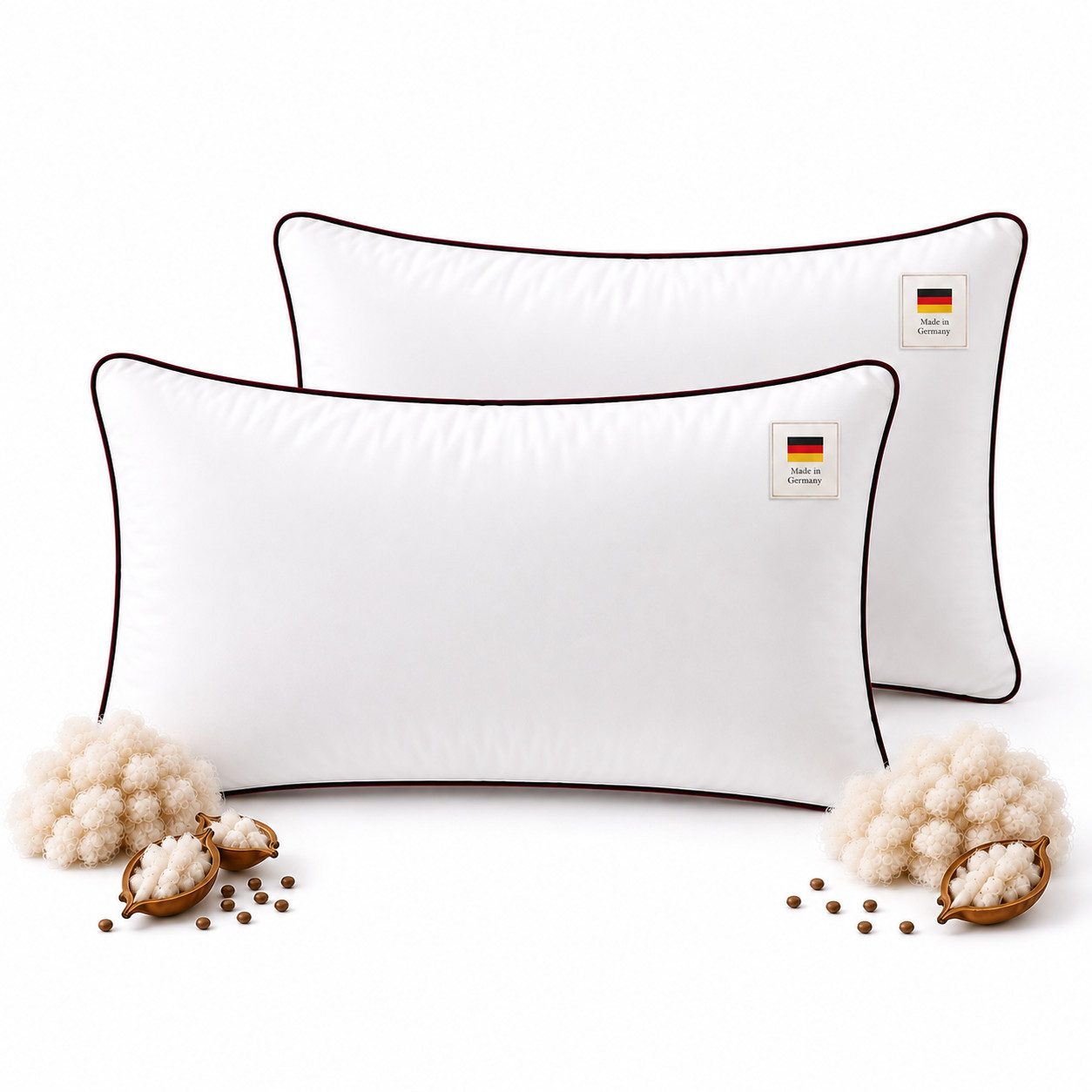 NEXGEN Luxus Naturfaserkopfkissen Kapok-Kissen mit Baumwollbezug & Biese, Kapok-Füllung, Hotelqualität, Made in Germany, Kapok-Naturfüllung, weich, Baumwollbezug mit Biese