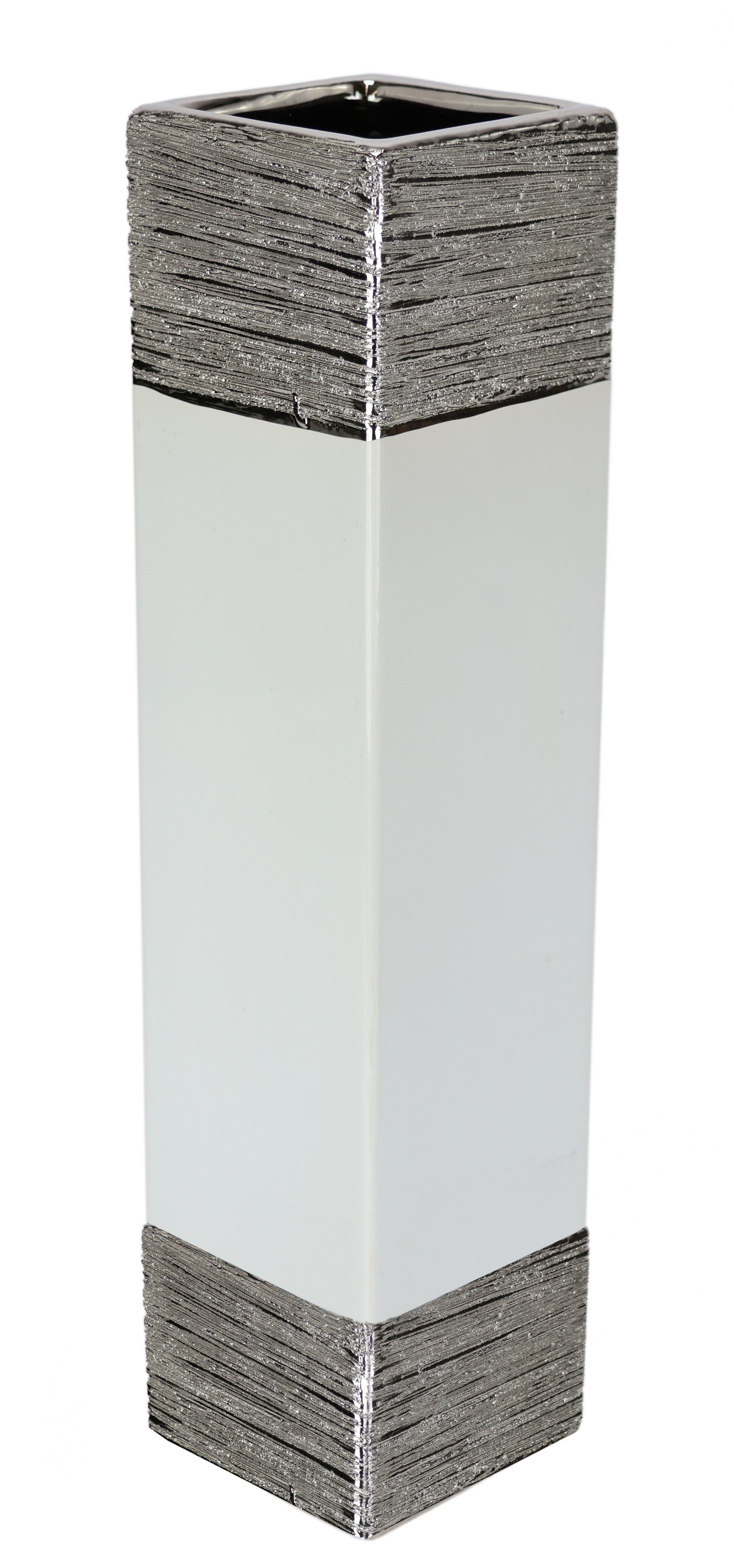 I.GE.A. Dekovase Blumenvase (1 St), Dekovase Zylindervase silber weiß glänzend Blumenvase Modern Tischvase
