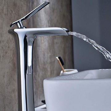 Brücke Waschtischarmatur Wasserfallhahn aus robustem Messing mit Keramikkartusche Einhebel Badezimmerarmatur, modernes Design Waschtischarmatur