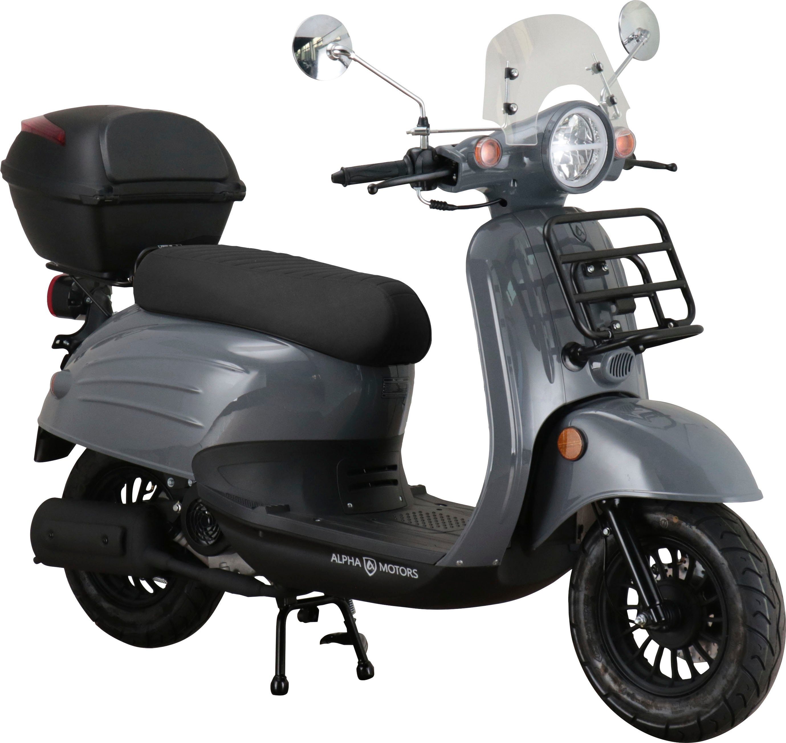 Alpha Motors Mofaroller Adria, 50 ccm, 25 km/h, Euro 5, inkl. Windschild und Topcase grau | Mofaroller