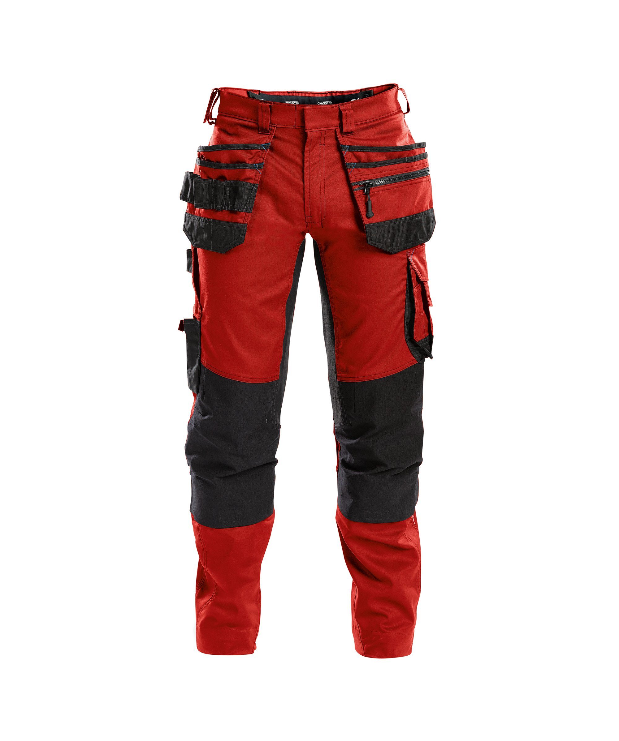 Dassy Arbeitshose Arbeitshose mit Stretch, Holstertaschen und Kniepolstertaschen FLUX (1-tlg) rot/schwarz