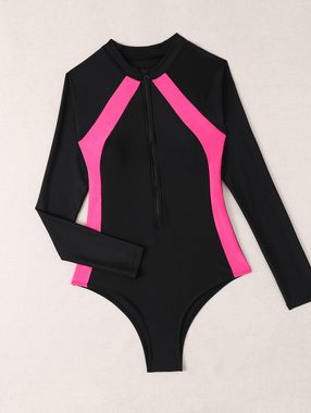 Orient Phoenix Rash Guard Modische Colorblock-Einteiliger Surfanzug für Damen Surf-Badeanzug mit langen Ärmeln und Reißverschluss