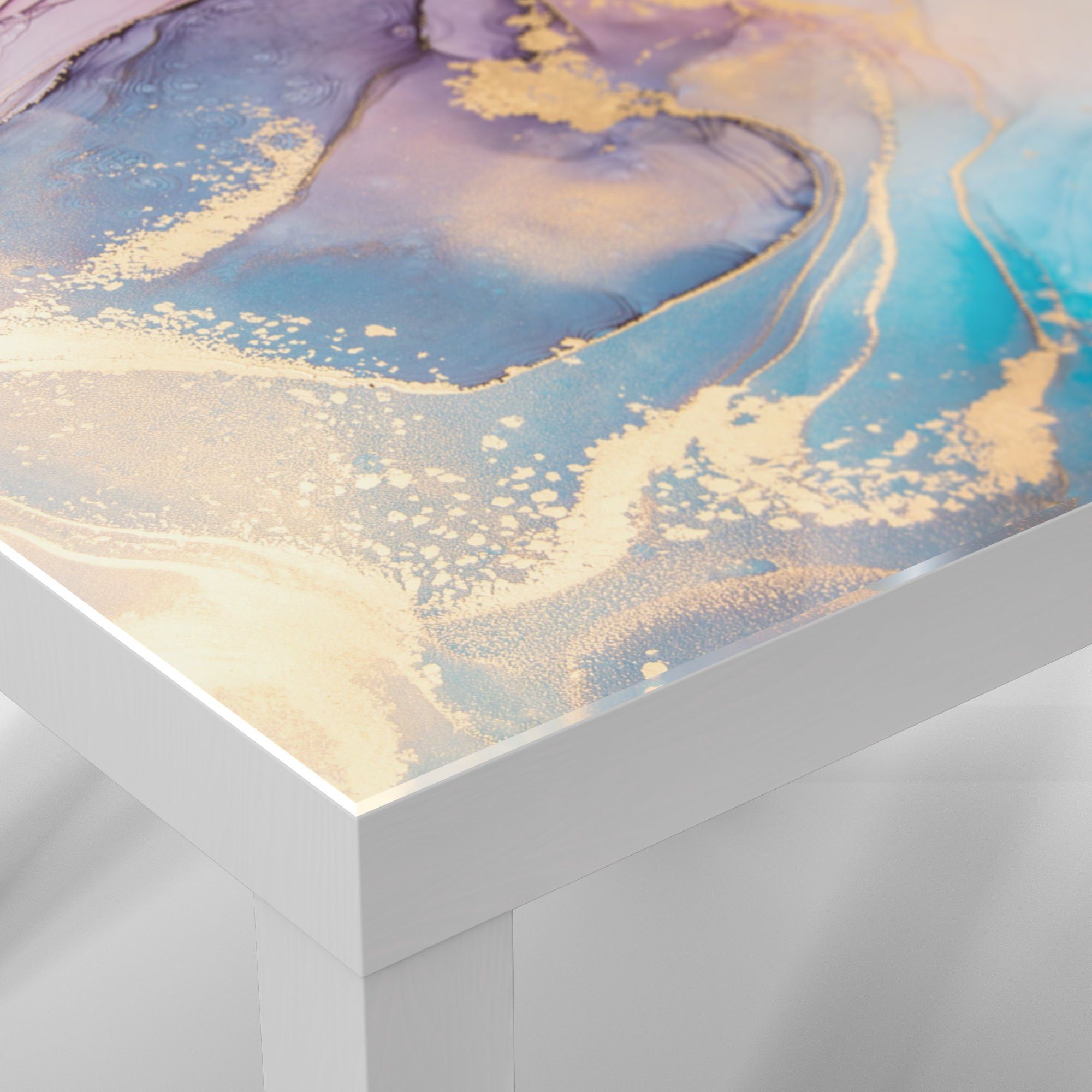 DEQORI Couchtisch 'Marmorgrafik in Pastell', modern Glastisch Weiß Beistelltisch Glas