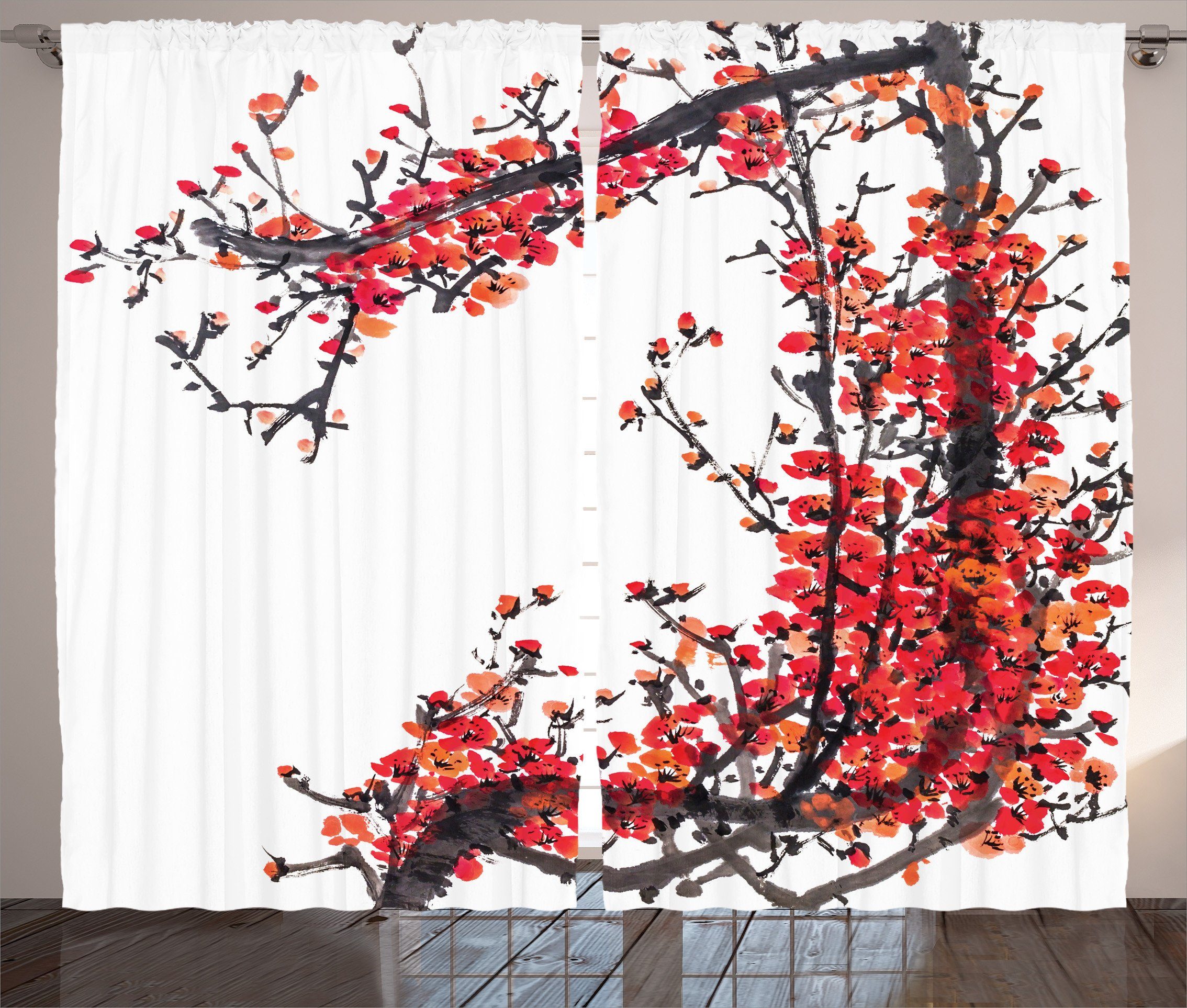 Gardine Schlafzimmer Kräuselband Vorhang mit Schlaufen und Haken, Abakuhaus, Japan Kirschblüte Sakura