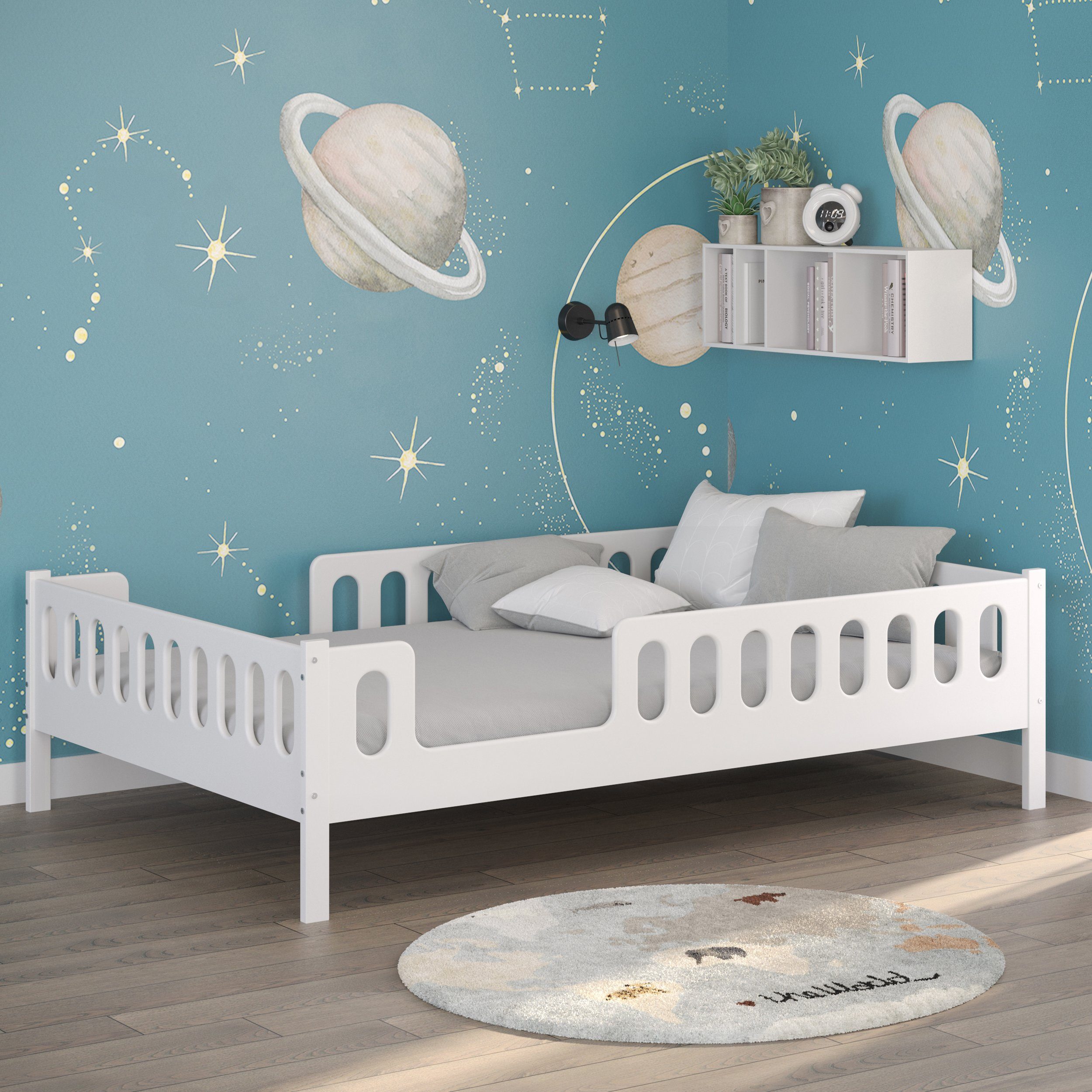 CADANI Kinderbett LARS 200x90 cm - Weiß (abnehmbarer Rausfallschutz), integ günstig online kaufen