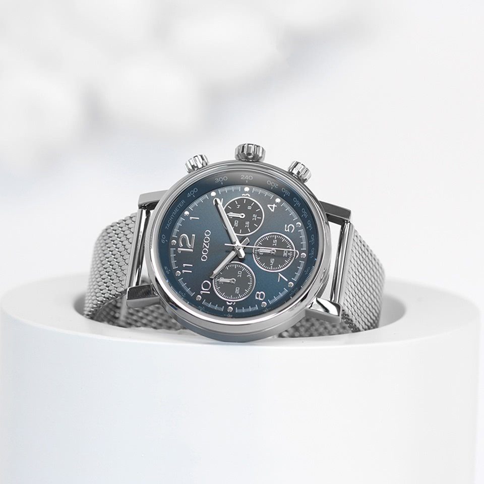 silber 42mm) Oozoo OOZOO rund, Casual-Style Edelstahlarmband, Armbanduhr (ca. Damen, Unisex groß Analog, Quarzuhr Herrenuhr