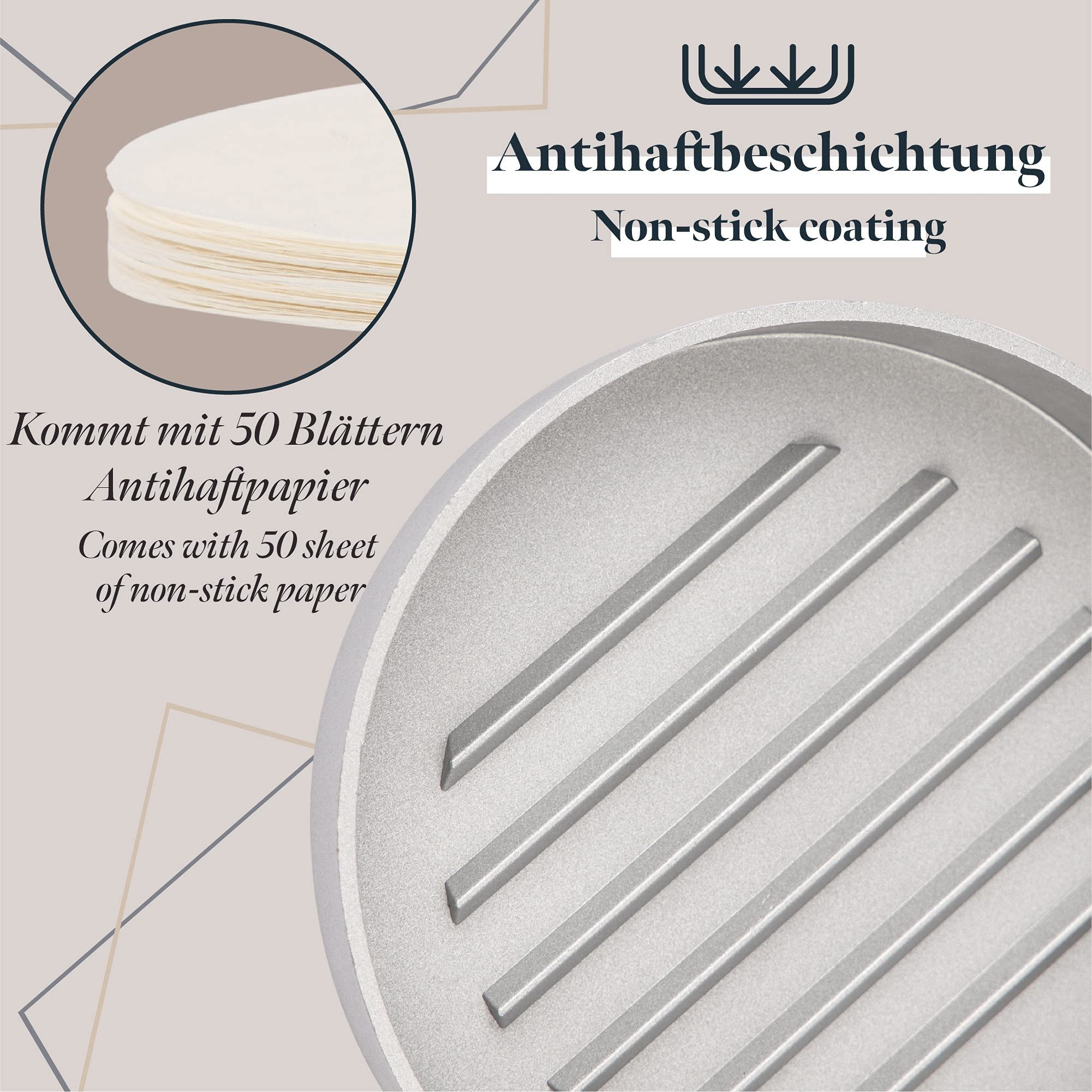 GOURMEO Burgerpresse Burgerpresse aus Aluguss mit Antihaftpapier, Burger Maker, Aluminium – Bild 2 von 5