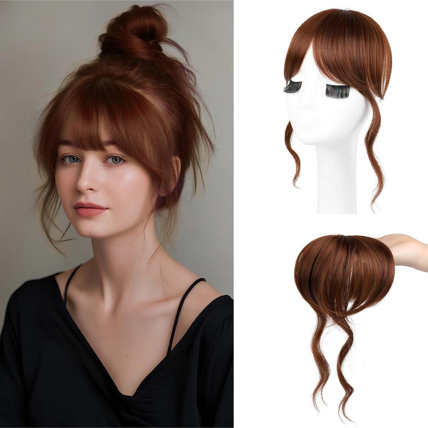 LuxusKollektion Kunsthaar-Extension Haarteile Clip in Bangs Pony Schläfenpartie Frauen 30 CM Kupferrot