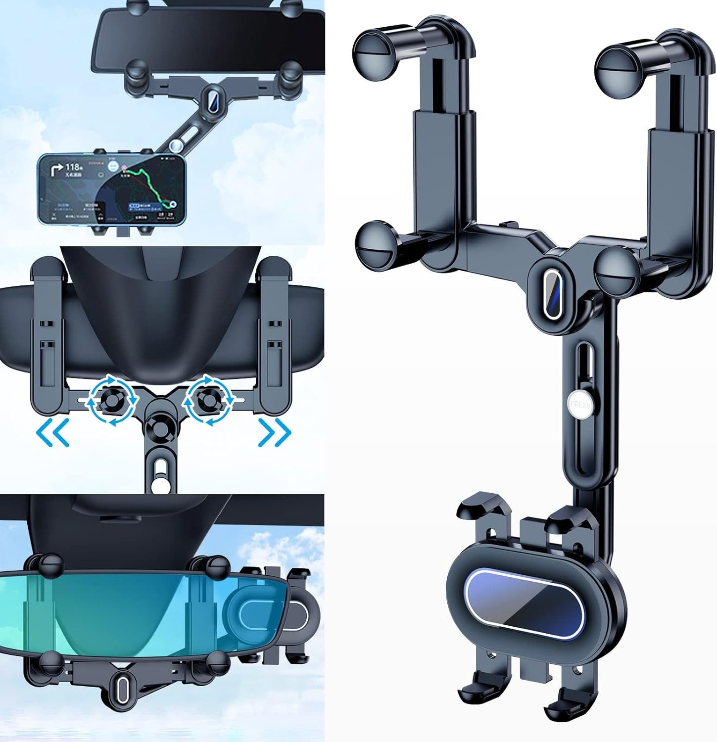 AURIVION Handy-Halterung 360° Auto Handyhalter für Rückspiegel universell verstellbar, (bis 65 Zoll, Set, 1-tlg., Rückspiegel Smartphone Halter drehbar für freie Sicht, Universal Handyhalterung für sicheren Halt im Auto)