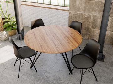 SAM® Esstisch Namu, Tischplatte rund, natur- oder nussbaumfarben, schwarzes Metallgestell