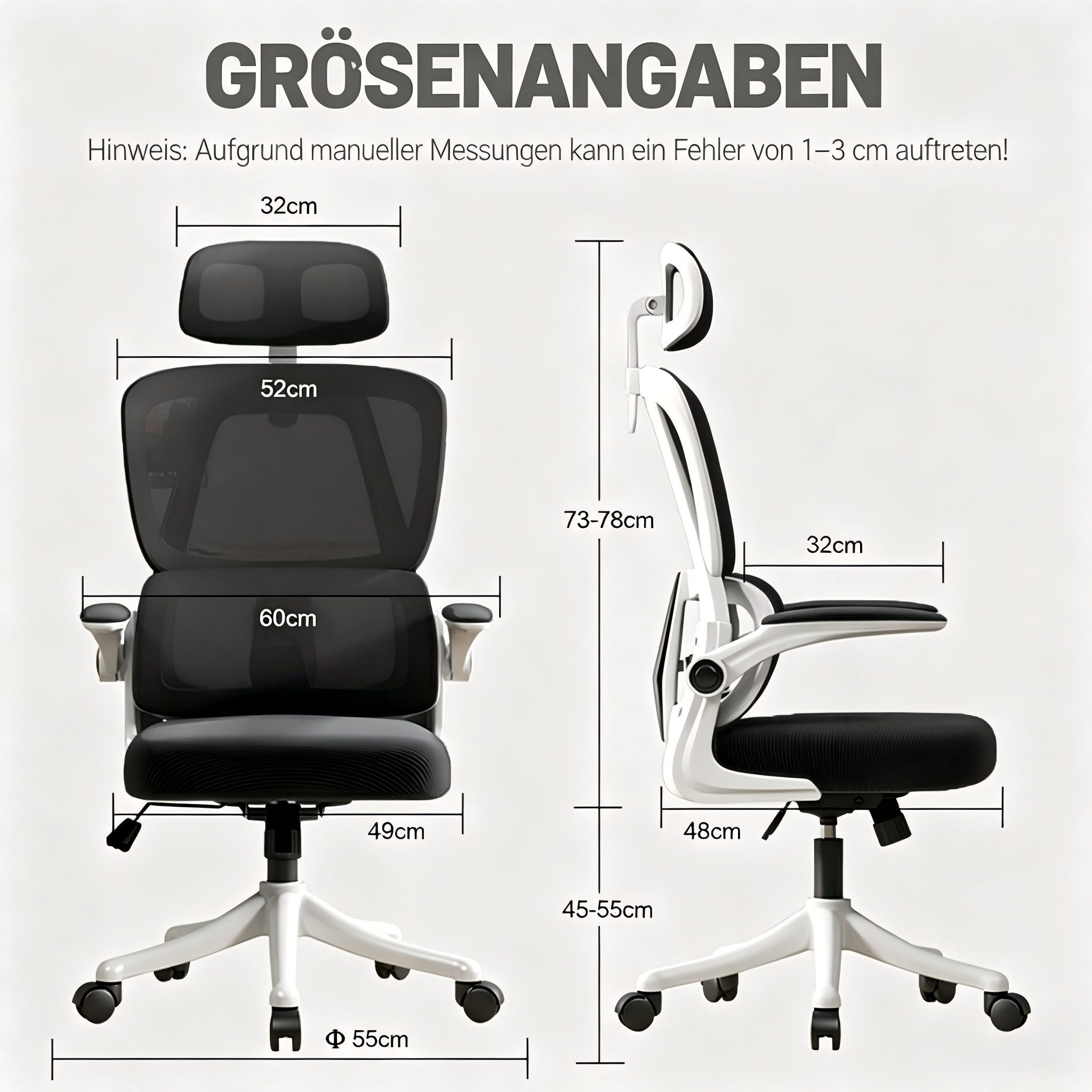 HDHNBA Schreibtischstuhl ergonomisch mit verstellbarer Kopfstütze & klappbaren Armlehnen (1 St), Bürostuhl mit hoher Rückenlehne, Drehstuhl für Home-Office – Bild 2 von 5