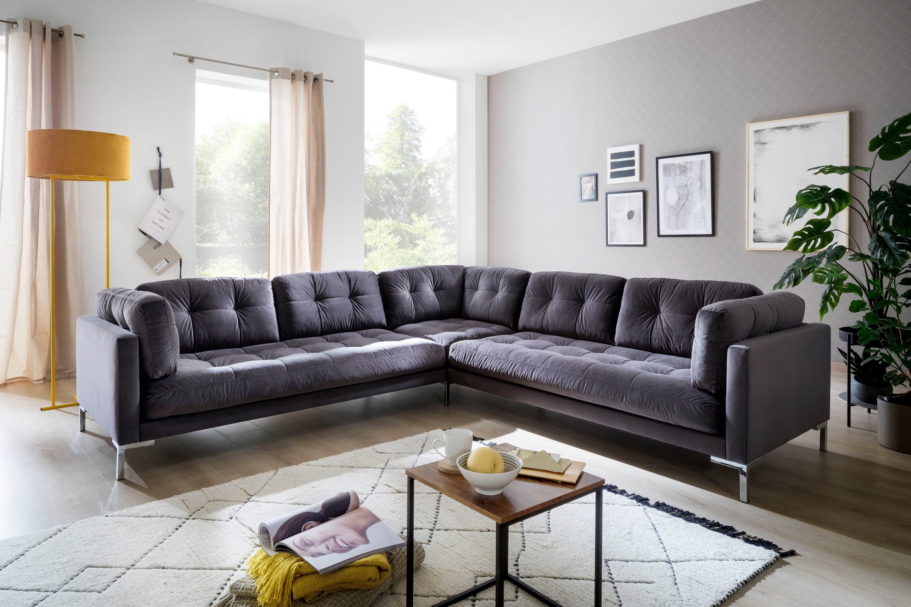 Trends by HG Wohnlandschaft Landau U-Form, in Cord-Stoff mit Metallfuß