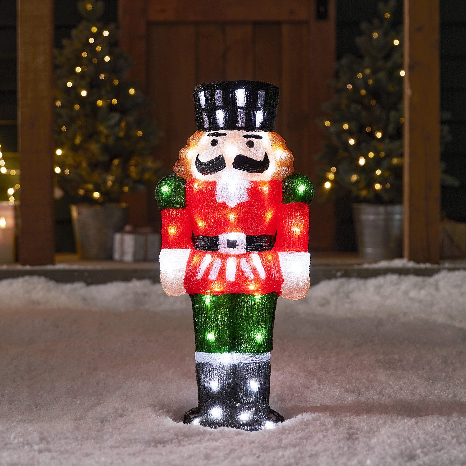 Lights4fun LED Dekofigur 60cm Acryl Weihnachtsfigur außen Nussknacker, LED fest integriert