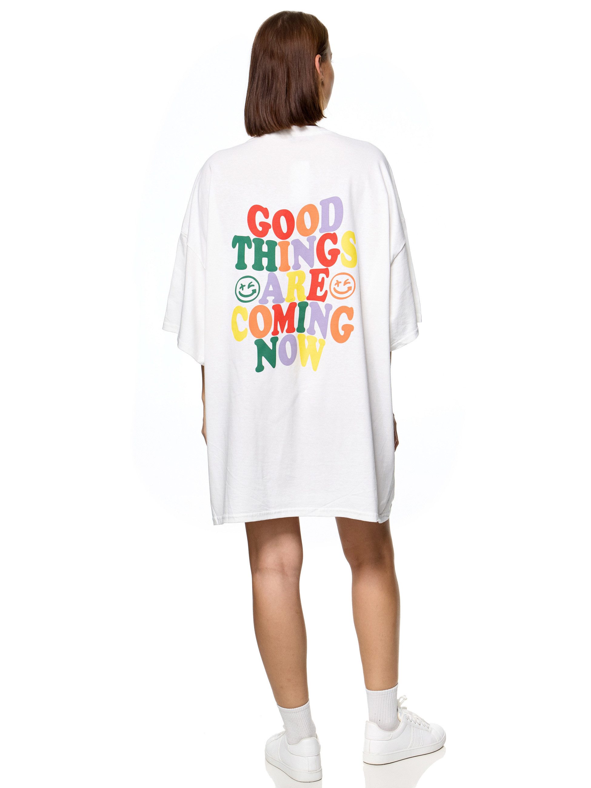Worldclassca T-Shirt Worldclassca Oversized Print T-Shirt lang Tee Sommer Oberteil Good Things Are Coming Now