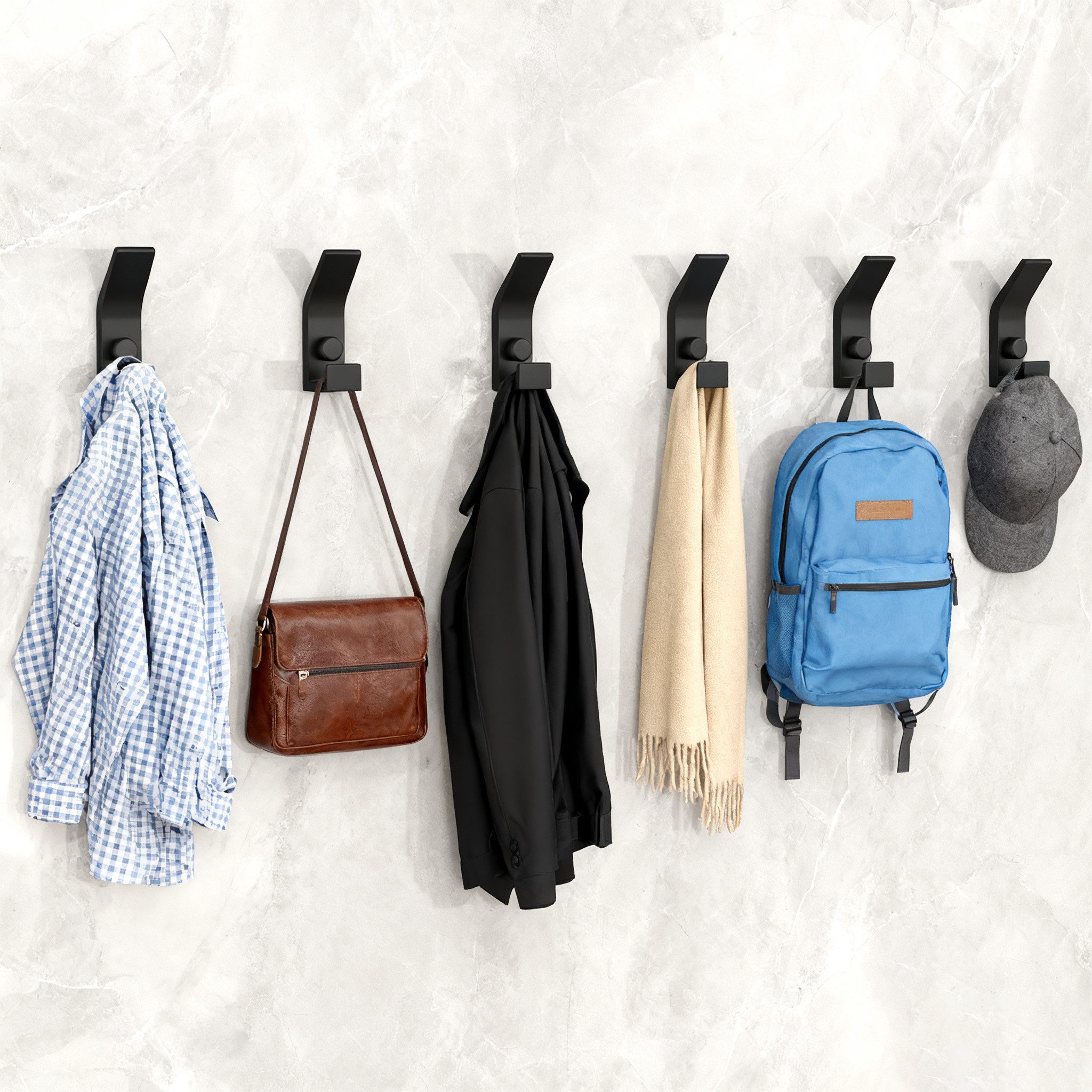 Forrlite Крючок для одежды, Крючки гардеробные, Крючок для одежды zum Schrauben, Wandgarderobe, (Haken für Akustikpaneele, Schlafzimmer, Wohnzimmer, Badezimmer, (6-St), Wandhaken für Garderobe, Jacken, Hut, Metall, Schwarz)