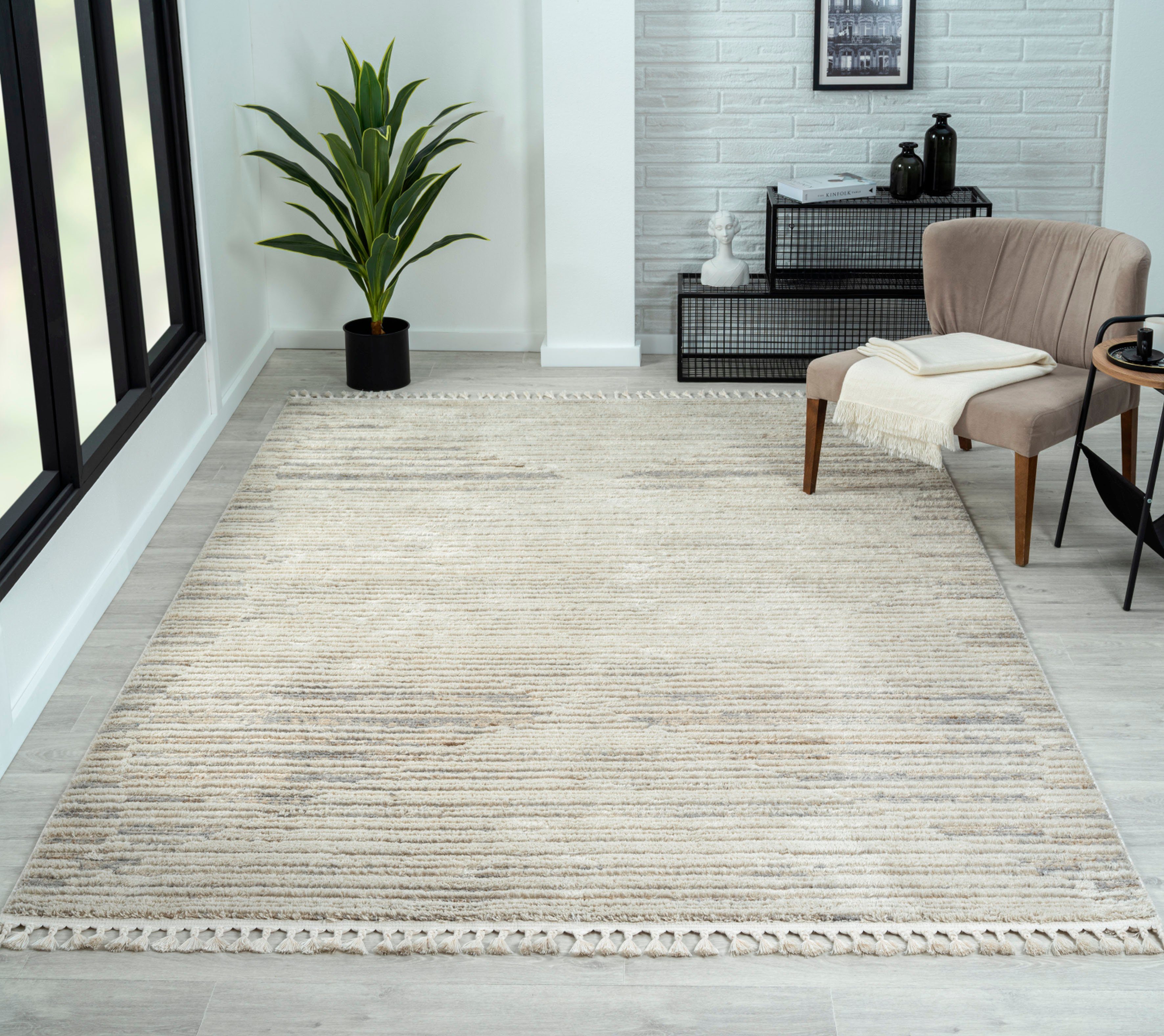 Myflair Möbel & Accessoires Teppich Enya 2, LAGERRÄUMUNG, rechteckig, Höhe: 15 mm, Shaggy im Skandi Look, Hoch-Tief Effekt, leicht glänzend, flauschig