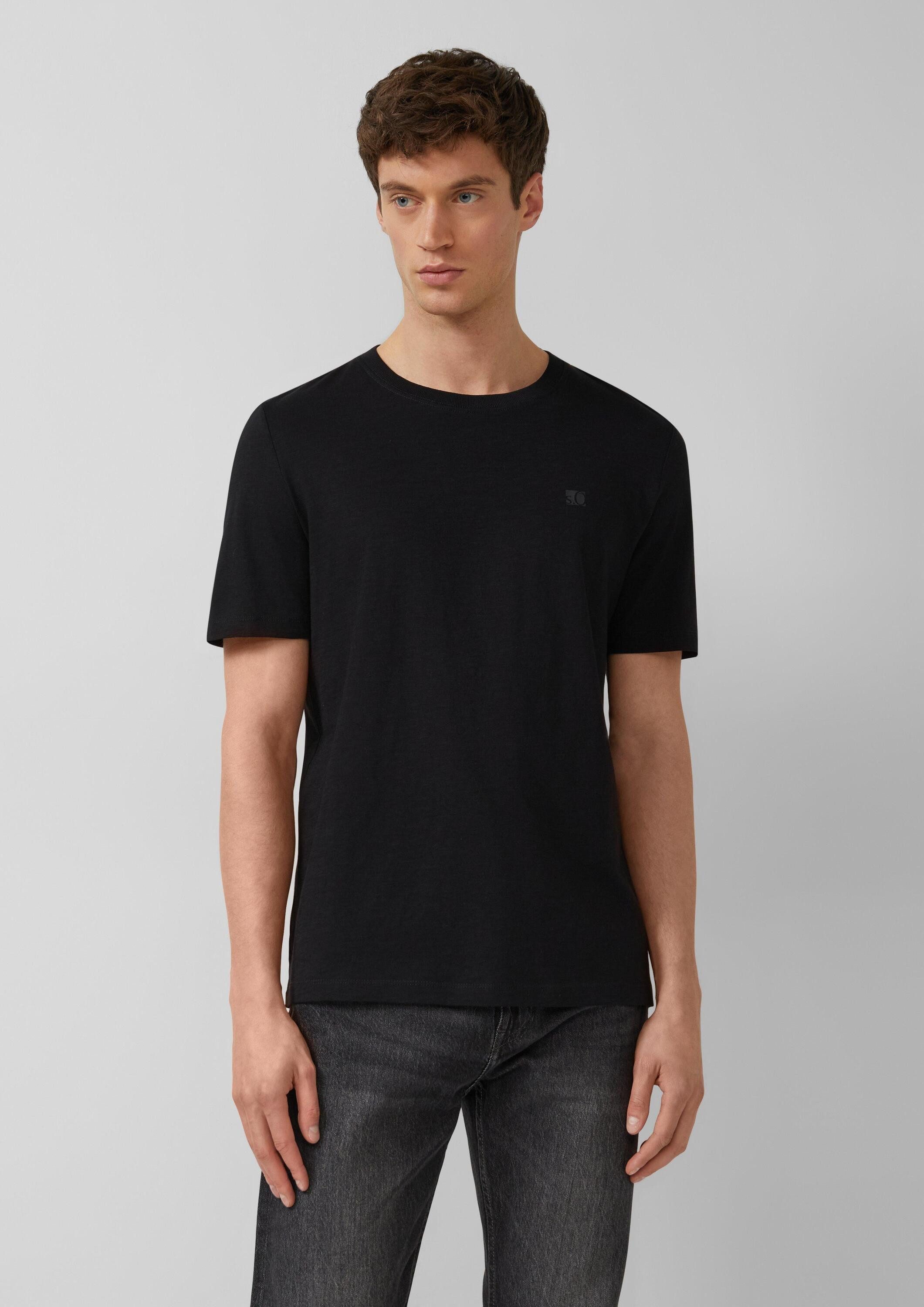 s.Oliver Kurzarmshirt T-Shirt T-Shirt in Flammgarnstruktur mit Logo-Detail