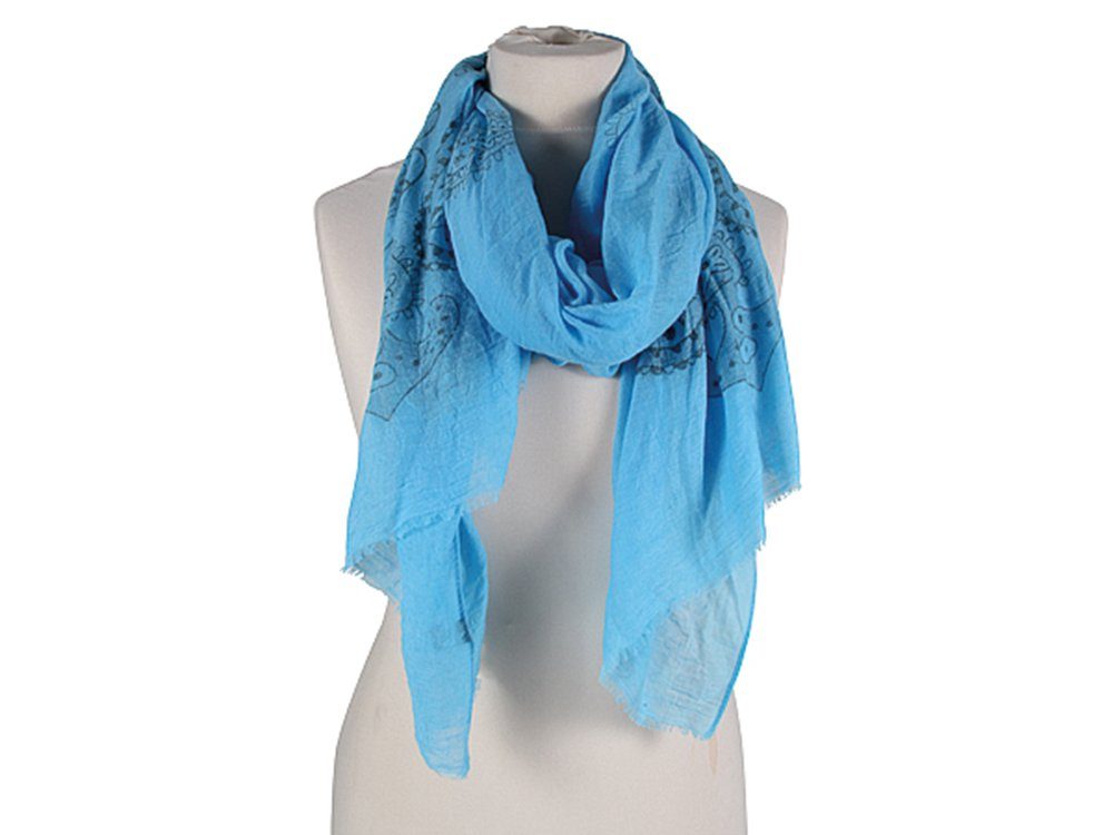 Modescout Stadler Modeschal Damen Schal Scarf Ornamente, Baumwolle und Viskose, angenehm weicher Griff Blau