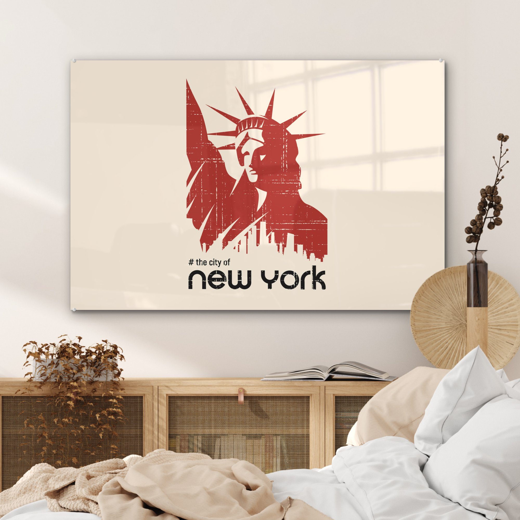 MuchoWow New Acrylglasbild - (1 Rot St), & - Freiheitsstatue, Wohnzimmer Schlafzimmer Acrylglasbilder York