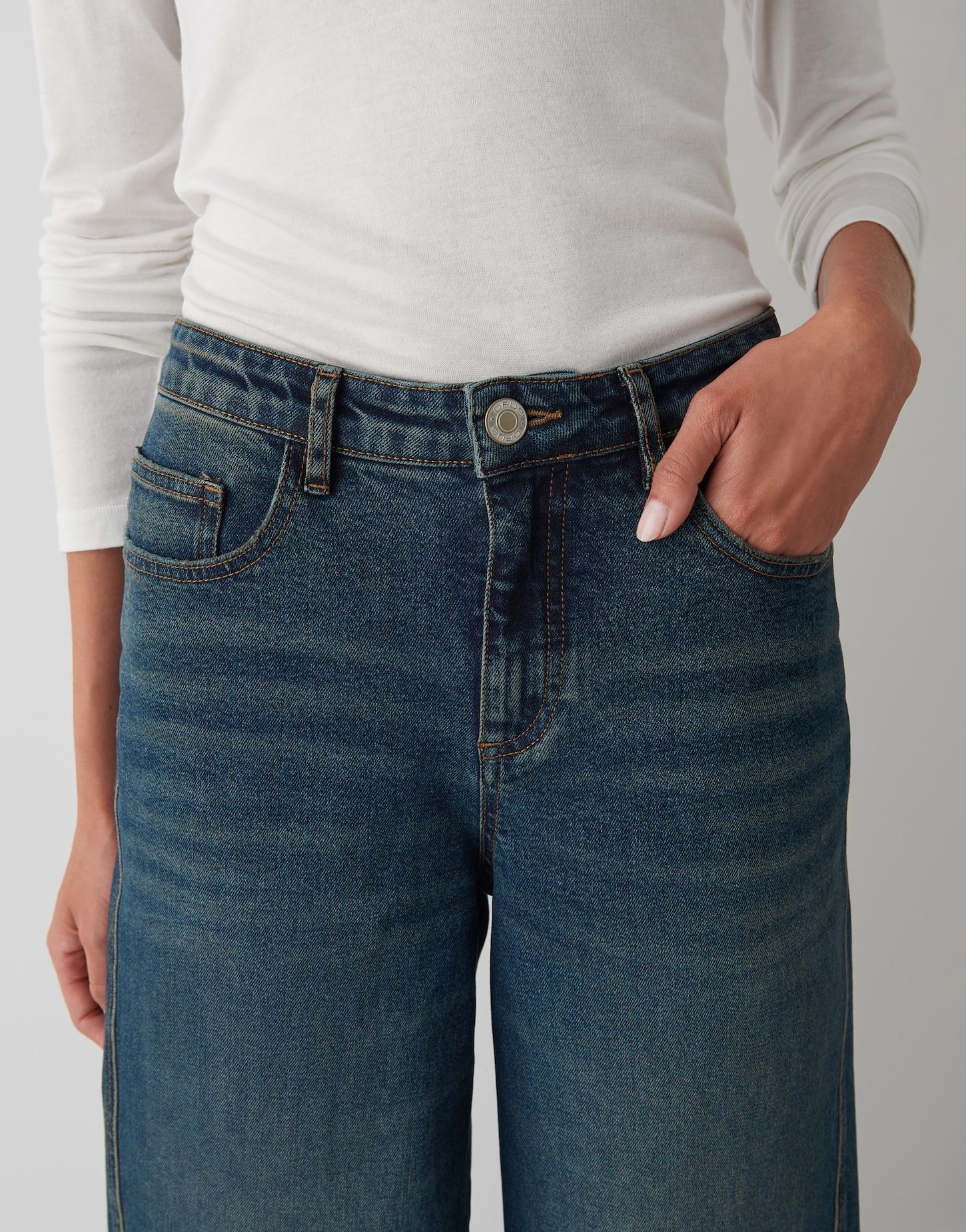OPUS Weite Jeans MIVA SPIRIT aus Dry Indigo® Mid Rise Wide Leg, Long, Crinkle-Effekte