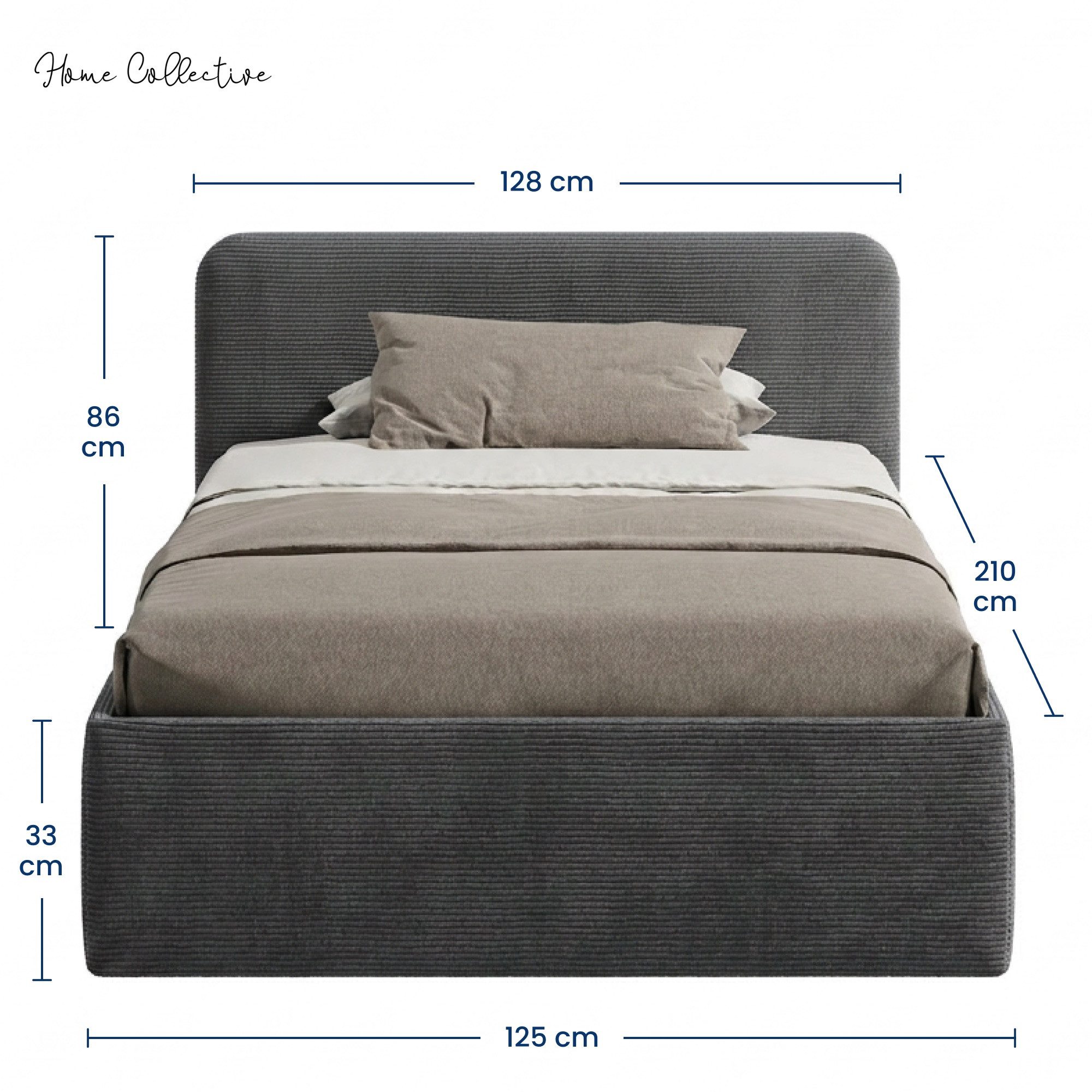 Home Collective Polsterbett Bett mit Stauraum, verstellbarem Lattenrost, viele Größen (Größen: 100x200 120x200 140x200 160x200 180x200 200x200, hochwertiger Kordstoff, made in Germany), wählbare Matratze Federkern oder Kaltschaum, Anthrazit