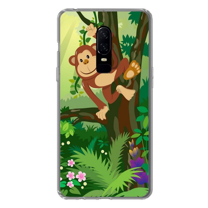 MuchoWow Handyhülle Affe - Dschungel - Jungen - Mädchen - Blumen - Kinder Phone Case Handyhülle OnePlus 6 Silikon Schutzhülle