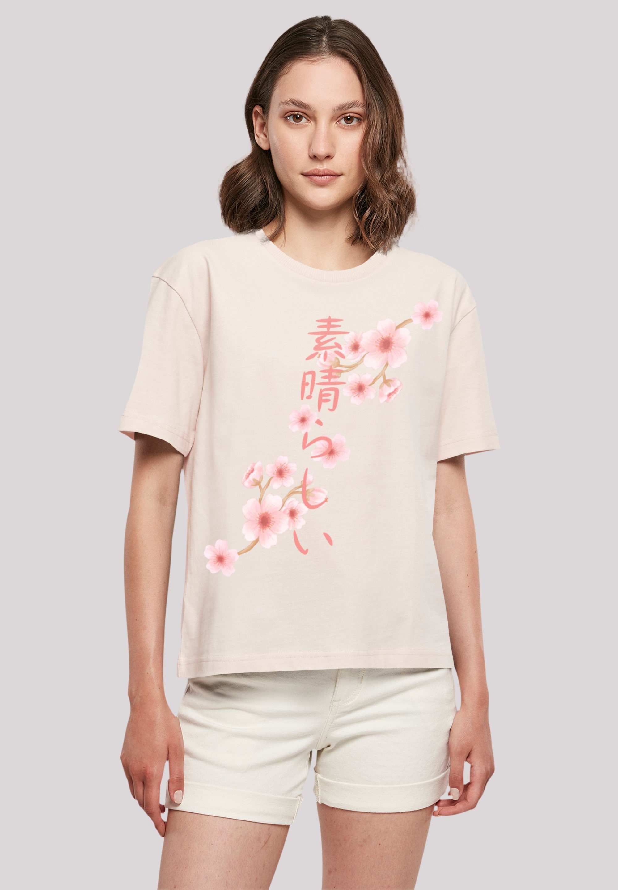 Kirschblüten Rundhalsausschnitt Print, für F4NT4STIC T-Shirt stylischen Gerippter Look