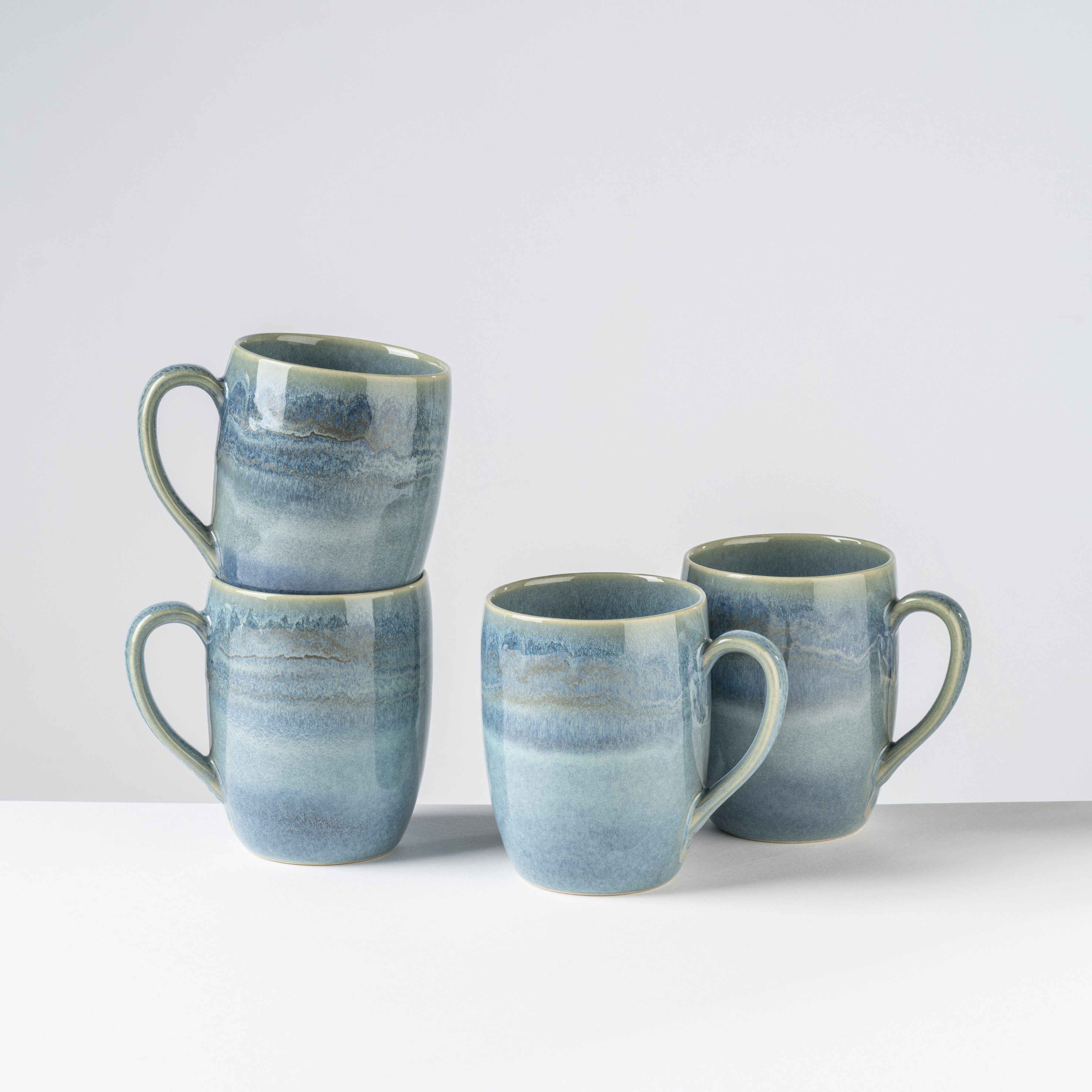 Gipfelstück Becher Tiefer See, 4-tlg., Steinzeug, Scandi-Style, Reaktivglasur, jedes Stück ein Unikat, 4-teilig