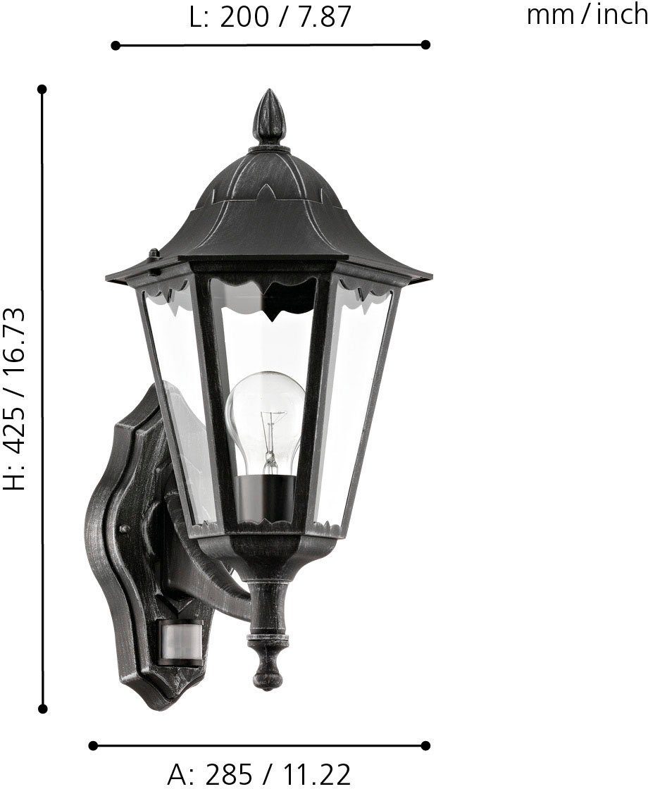 EGLO Außen-Wandleuchte NAVEDO, Dimmfunktion, möglich schwarz Eckmontage Leuchtdauer einstellbar, ohne Leuchtmittel