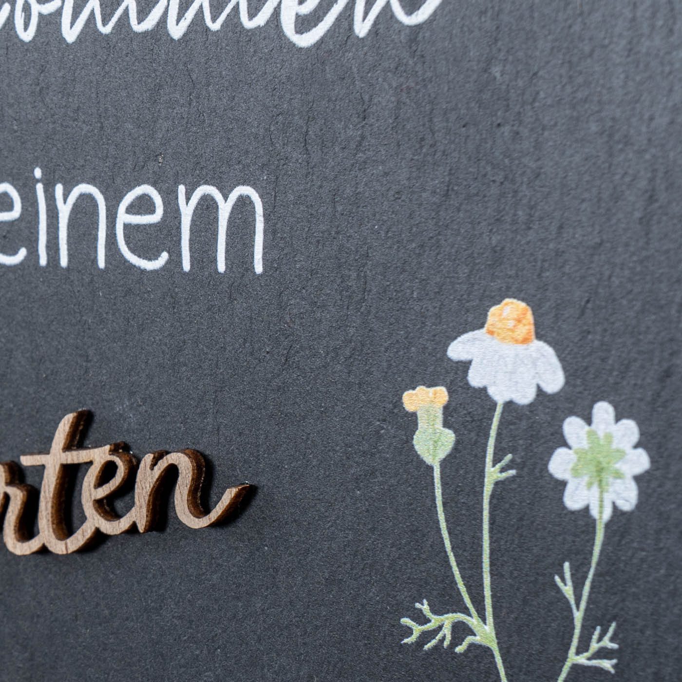 Levandeo® Wandbild, Schiefertafel Garten 20x15cm Willkommen Gartendeko Garten-Schild