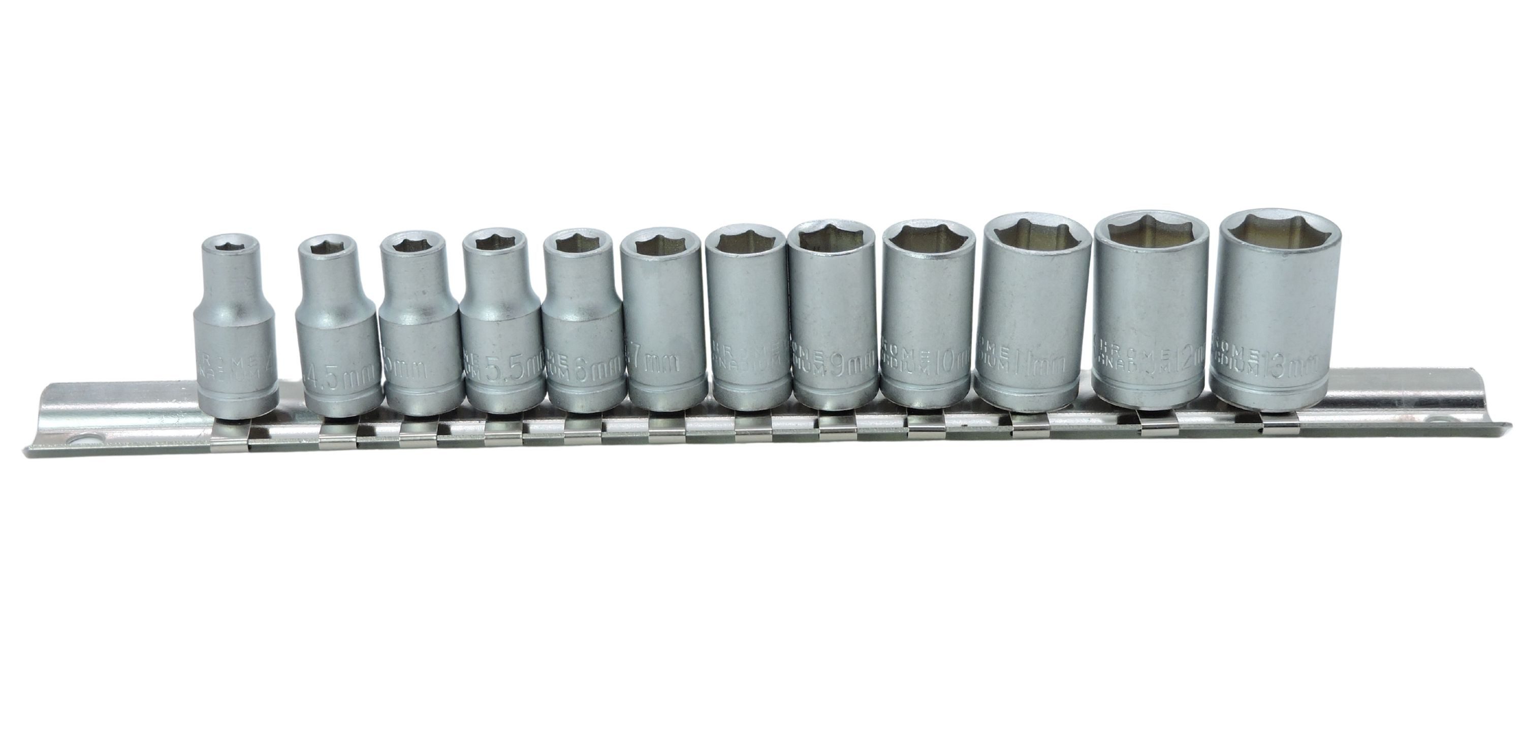 FAMEX Steckschlüssel 570-21 Steckschlüssel-Einsätze (matt, verchromt, Wellenprofil, 13 St., Chrom-Molybdän-Stahl, äußert robust), CV-Stahl, 4-13mm