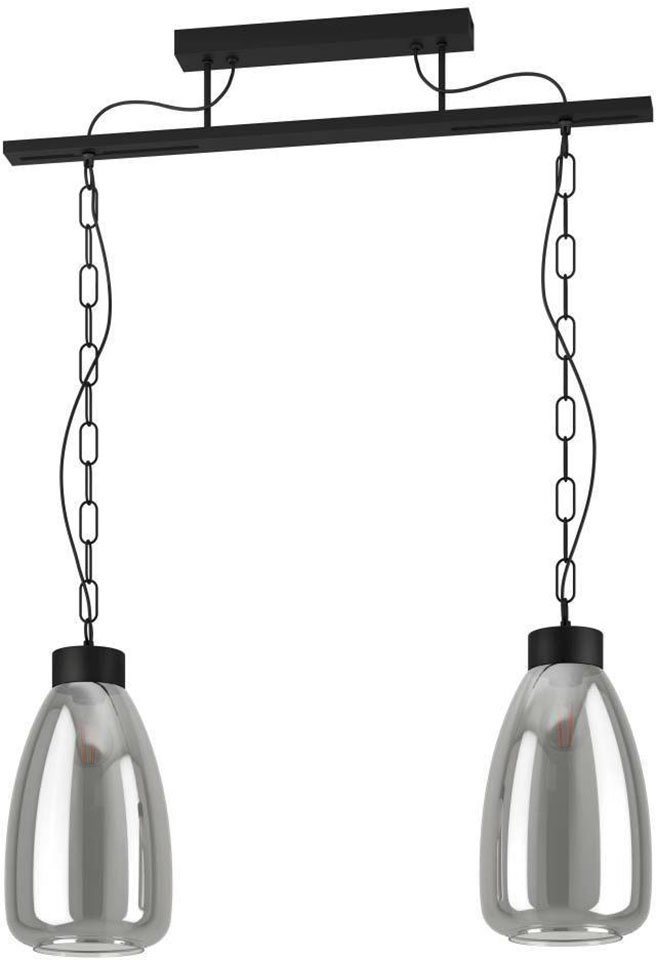 EGLO Hängeleuchte BRICKFIELD, ohne Leuchtmittel, dekorative Rauchglas-Lampenschirme  in Schwarz-Transparent