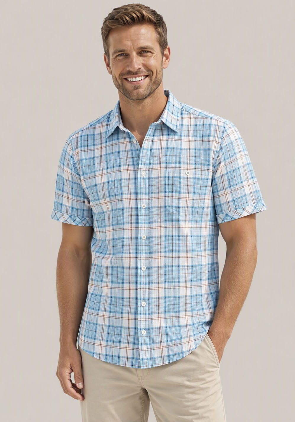 Man's World Karohemd in Crinkleoptik Kurzarm, für Frühling und Sommer, aus Baumwolle, bequeme Passform. Reduzierter Preis € 20,99. Unverbindliche Preisempfehlung € 24,99