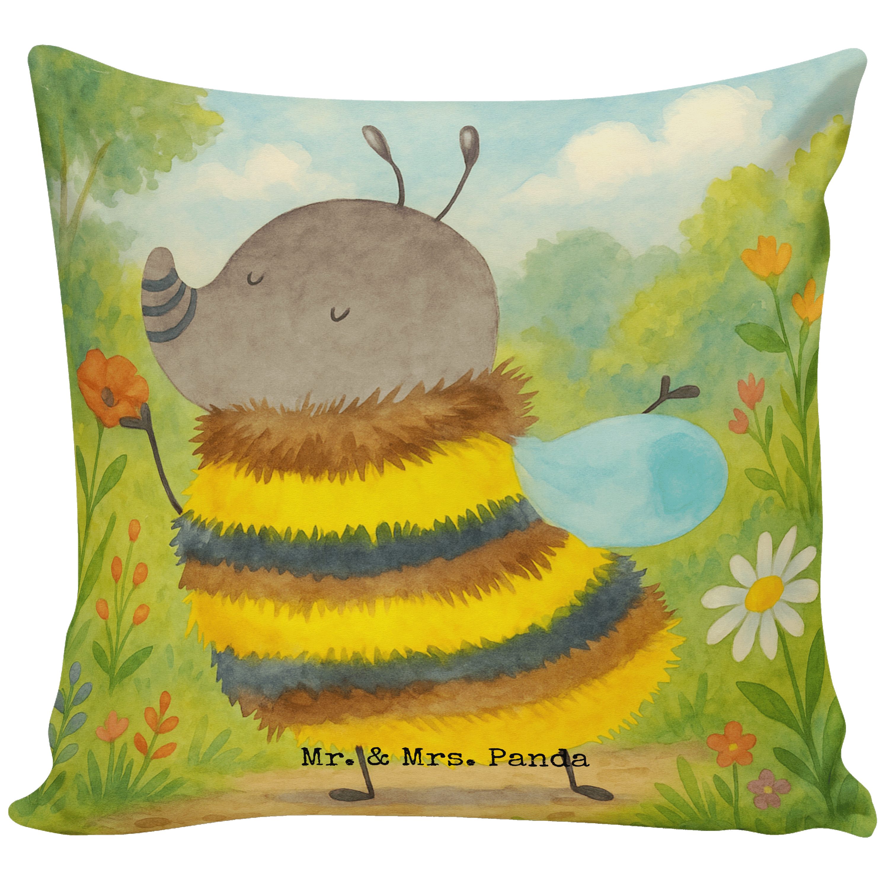Mr. & Mrs. Panda Dekokissen Hummel flauschig Design, Kissen 40x40, Weiß, 40x40, Deko, bedruckt, z, Geschenk couch kissen kuschelkissen 40x40