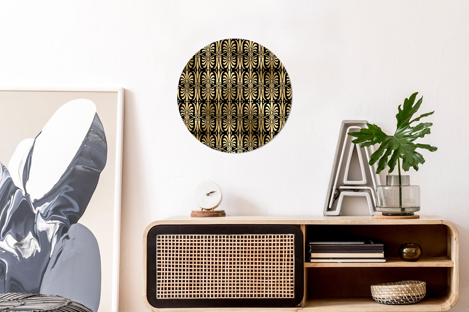 (1 St), Art Deco Tapetenaufkleber, für Gold Muster - MuchoWow - Wohnzimmer Tapetenkreis Rund, Kinderzimmer, Wandsticker