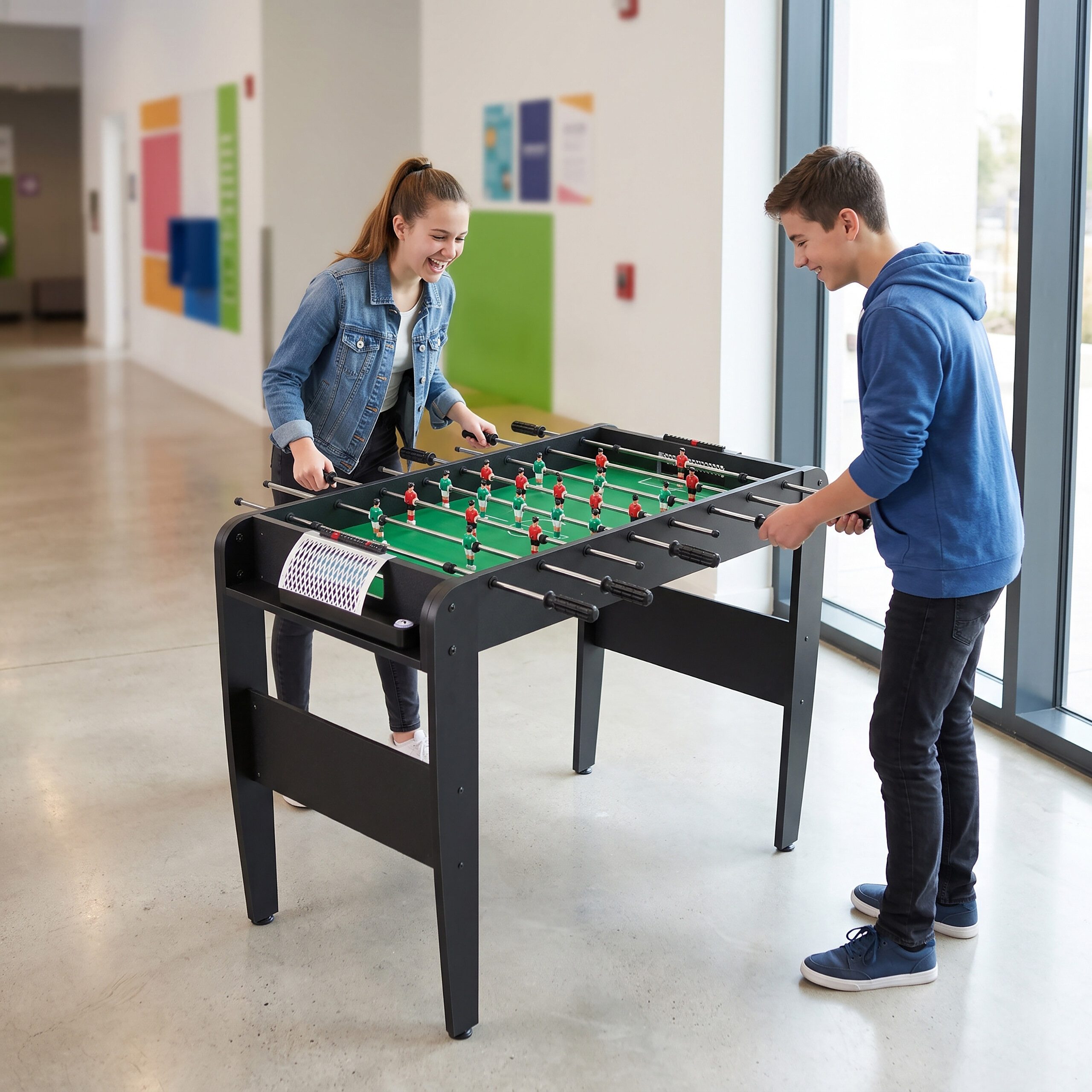 relaxdays Kickertisch mit 3 Bällen, schwarz