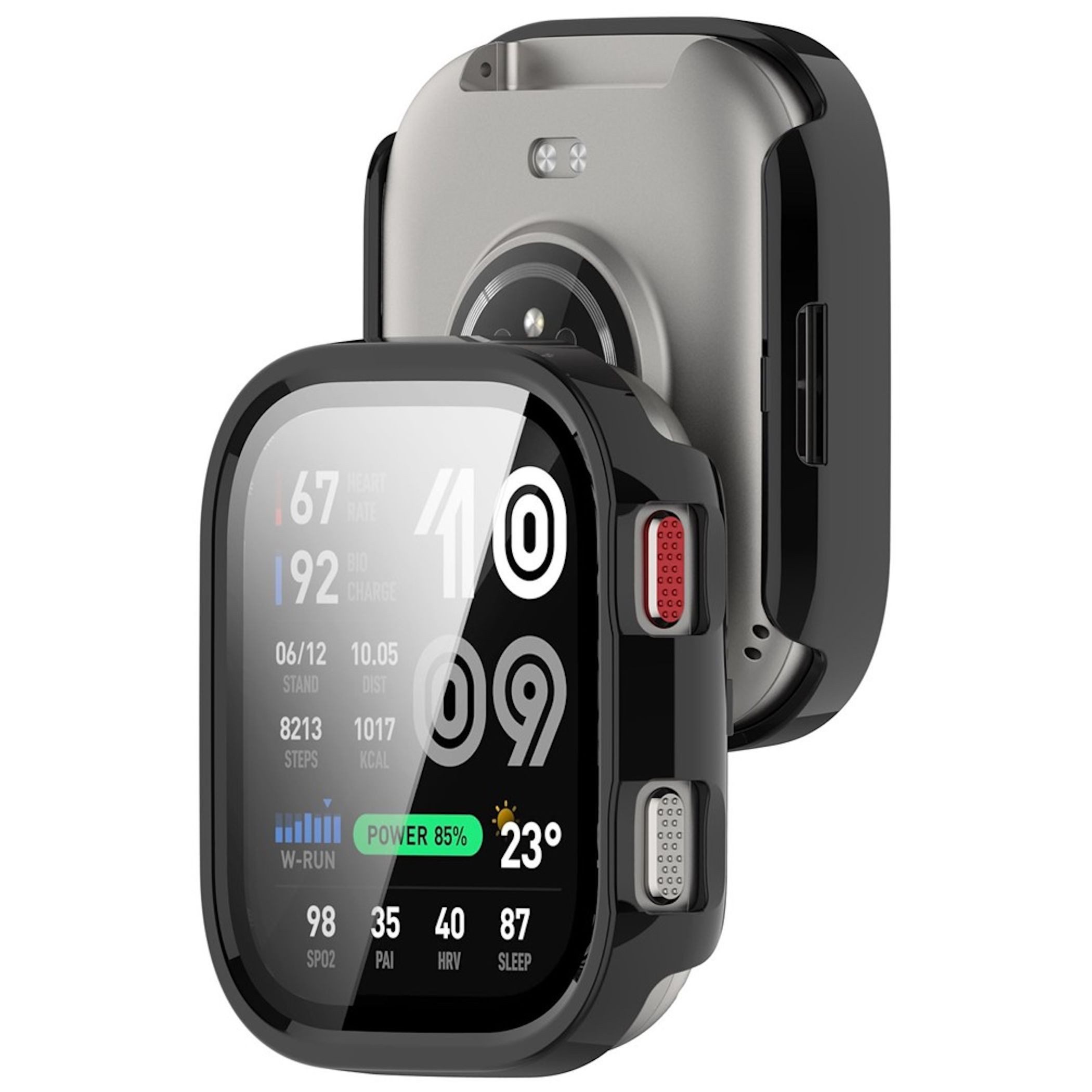 Wigento Smartwatch-Hülle + Schutzglas für Amazfit Bip Max Kunststoff 9H Schwarz, Schutzhülle aus PC + Hart Glas für Rundumschutz