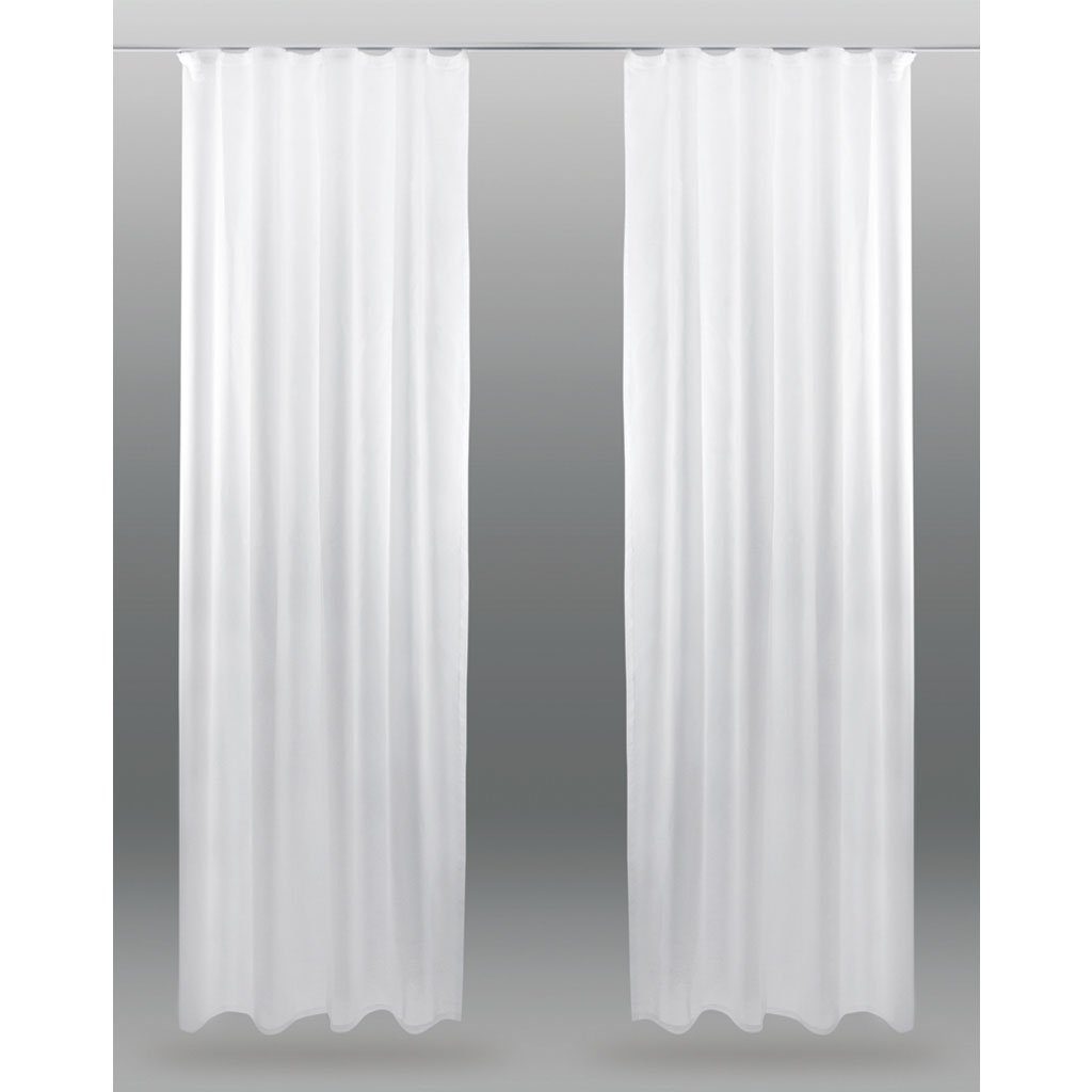 Vorhang, Bestlivings, Kräuselband (2 St), transparent, Voile, Gardinenset "Transparent" (2 Dekoschals mit Universalband) Weiß